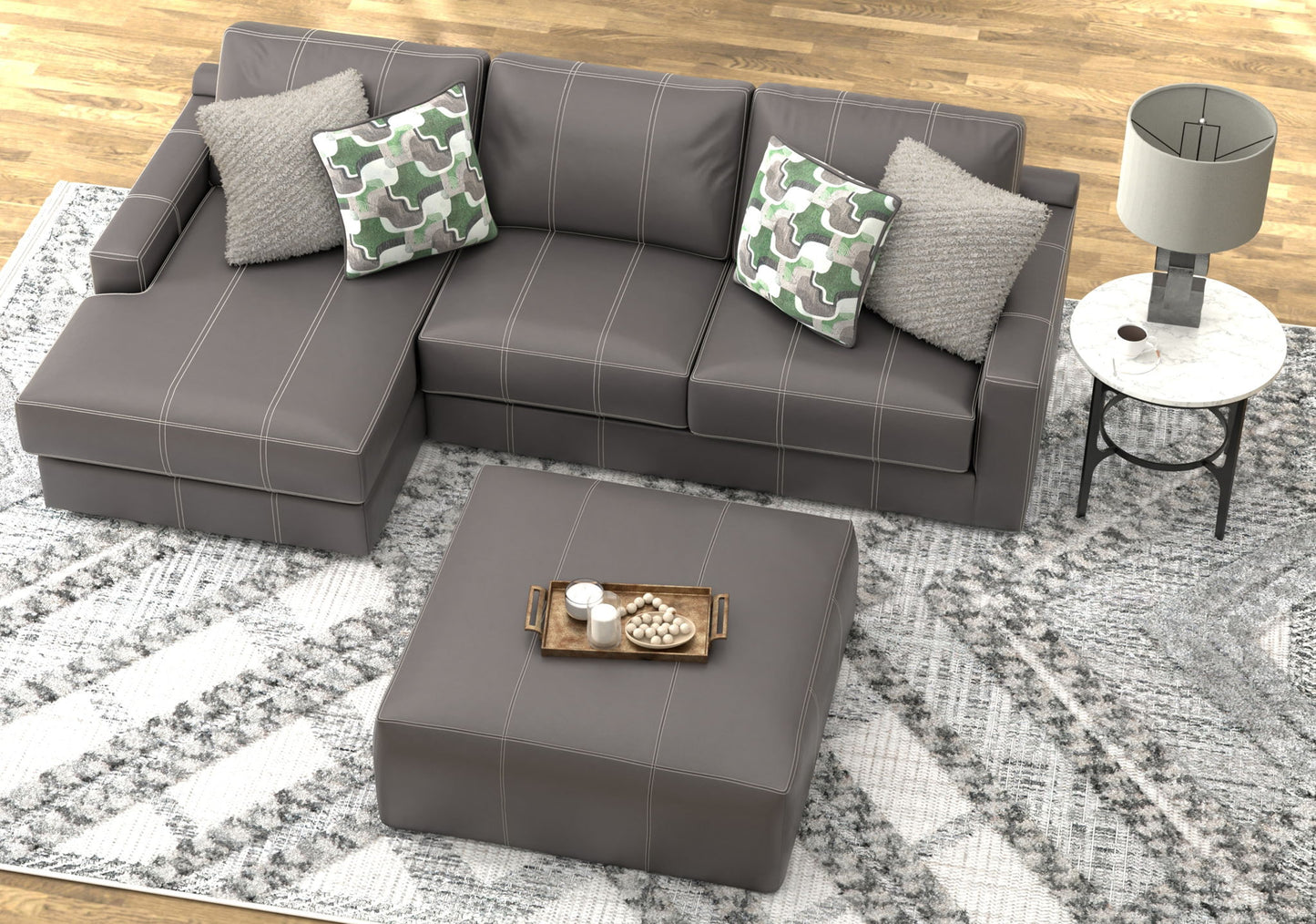 Minori - Italian Leather Sofa / Chaise And Cocktail Ottoman - Hornell Furniture Outlet