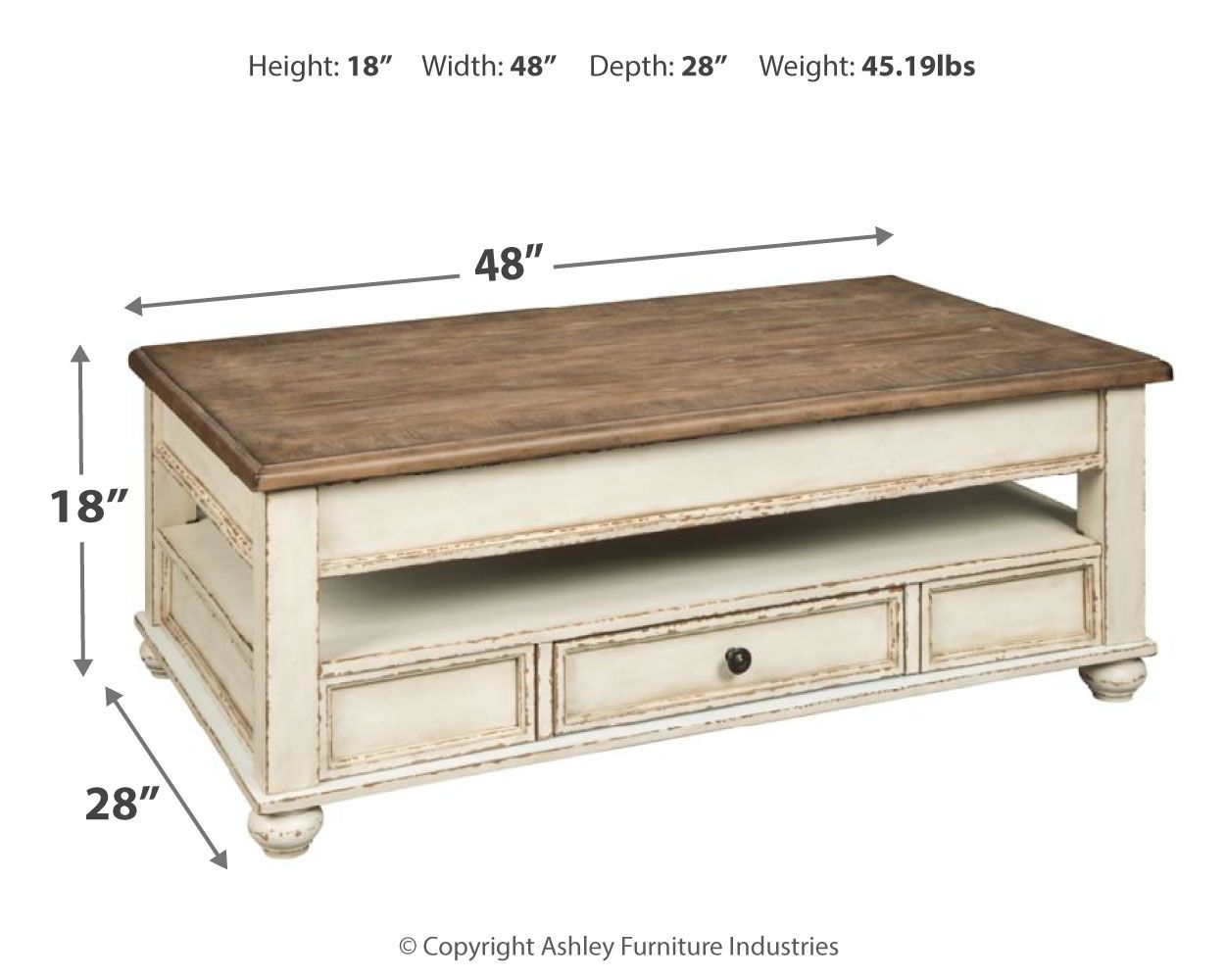 Realyn - White / Brown - Lift Top Cocktail Table - Hornell Furniture Outlet