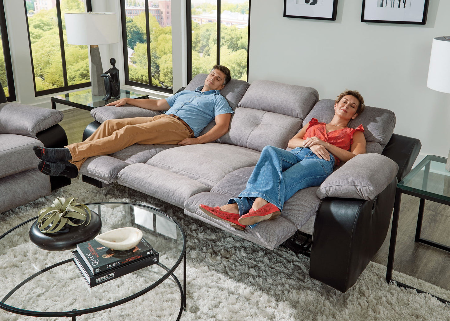 Felix - Sofa With 3 Recliners & Drop Down Table - Hornell Furniture Outlet