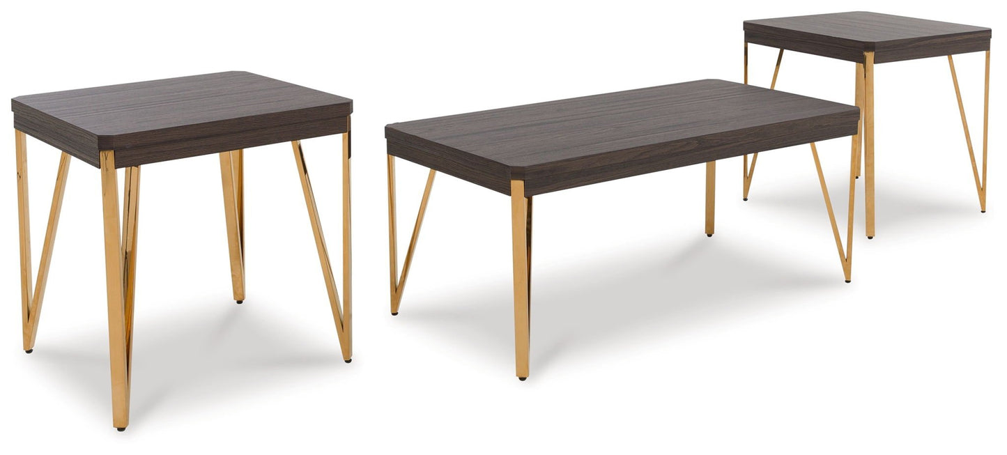 Bandyn - Brown / Champagne - Occasional Table Set (Set of 3) - Hornell Furniture Outlet