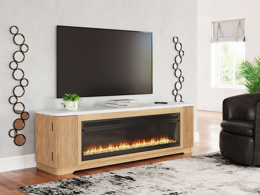 Camdill - Light Brown - 80" TV Stand With Electric Fireplace - Hornell Furniture Outlet