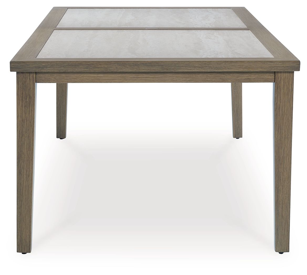 Rainier Ranch - Brown / Beige - Rectangle Dining Table With Umbrella Option - Hornell Furniture Outlet