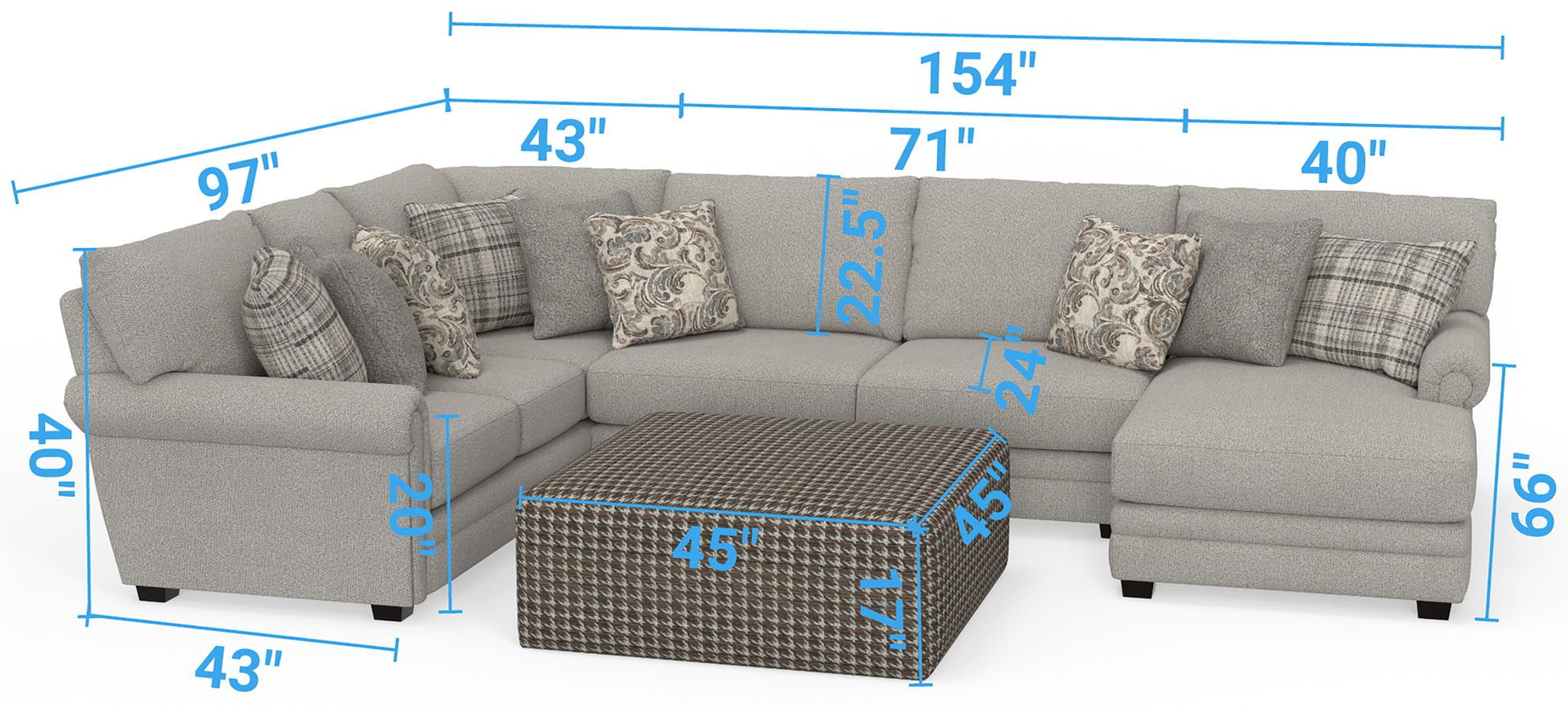 Livingston - Sectional With Comfort Coil Seating, 40" Cocktail Ottoman And Accent Pillows Included - Hornell Furniture Outlet