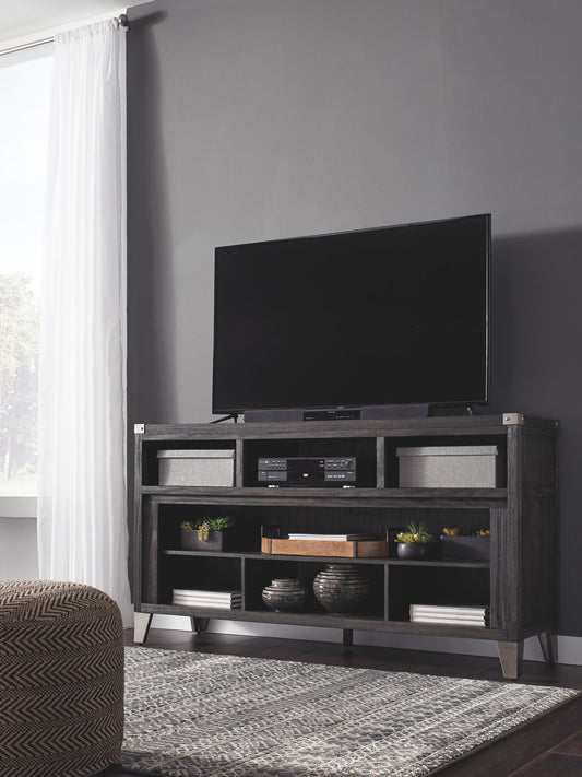 Todoe - Gray - 2 Pc. - 65" TV Stand with Wide Fireplace Insert - Hornell Furniture Outlet