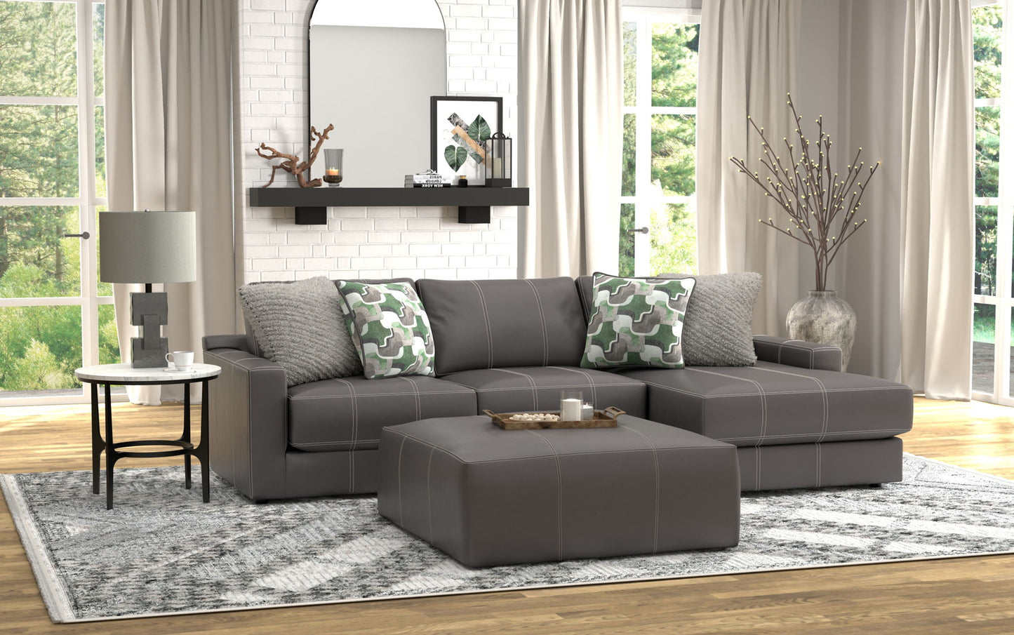 Minori - Italian Leather Sofa / Chaise And Cocktail Ottoman - Hornell Furniture Outlet