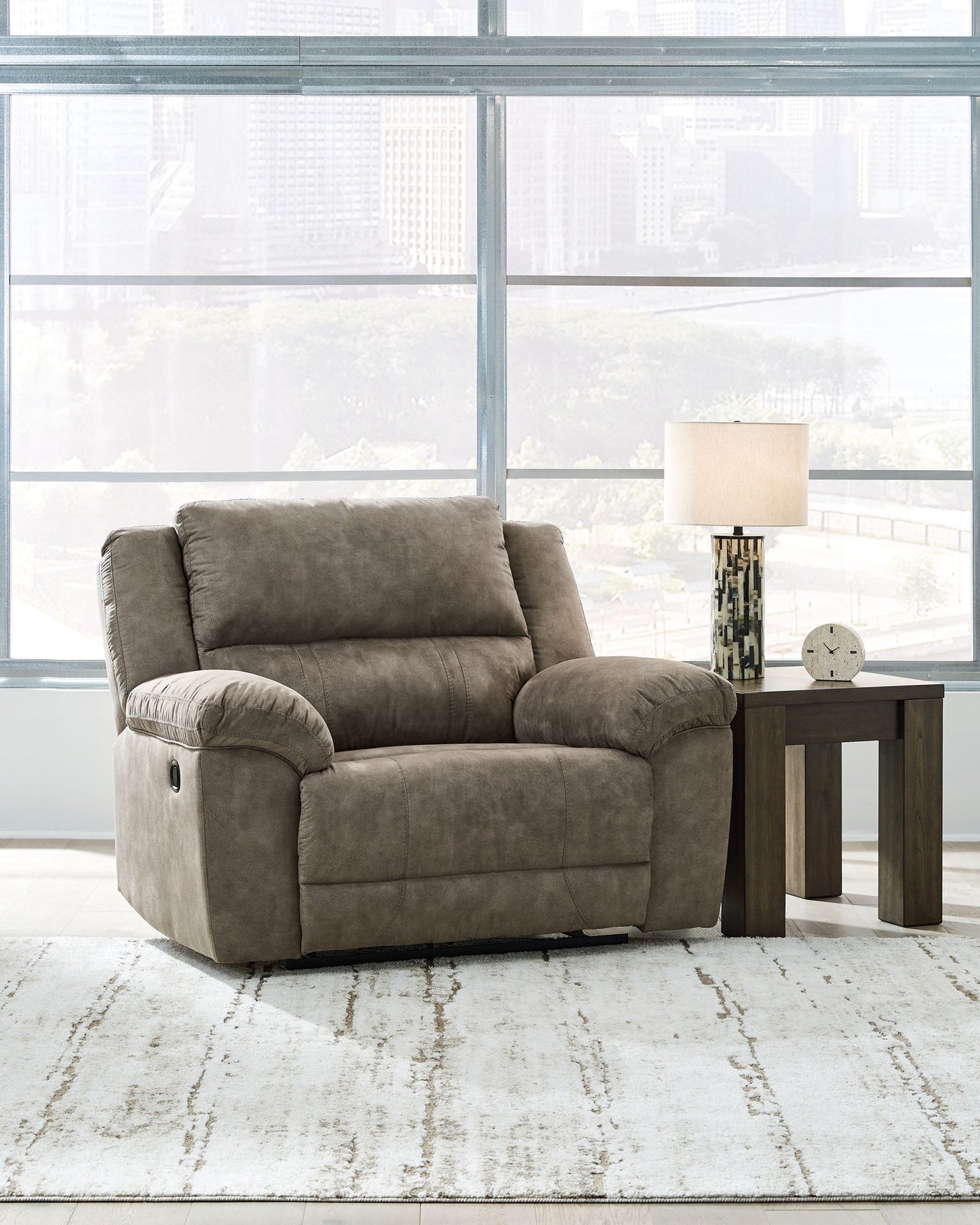 Laresview - Fossil - Zero Wall Wide Seat Recliner - Hornell Furniture Outlet