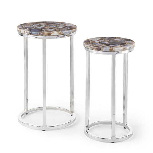 Onyx - Agate Top Nesting Table - Pearl Silver - Hornell Furniture Outlet