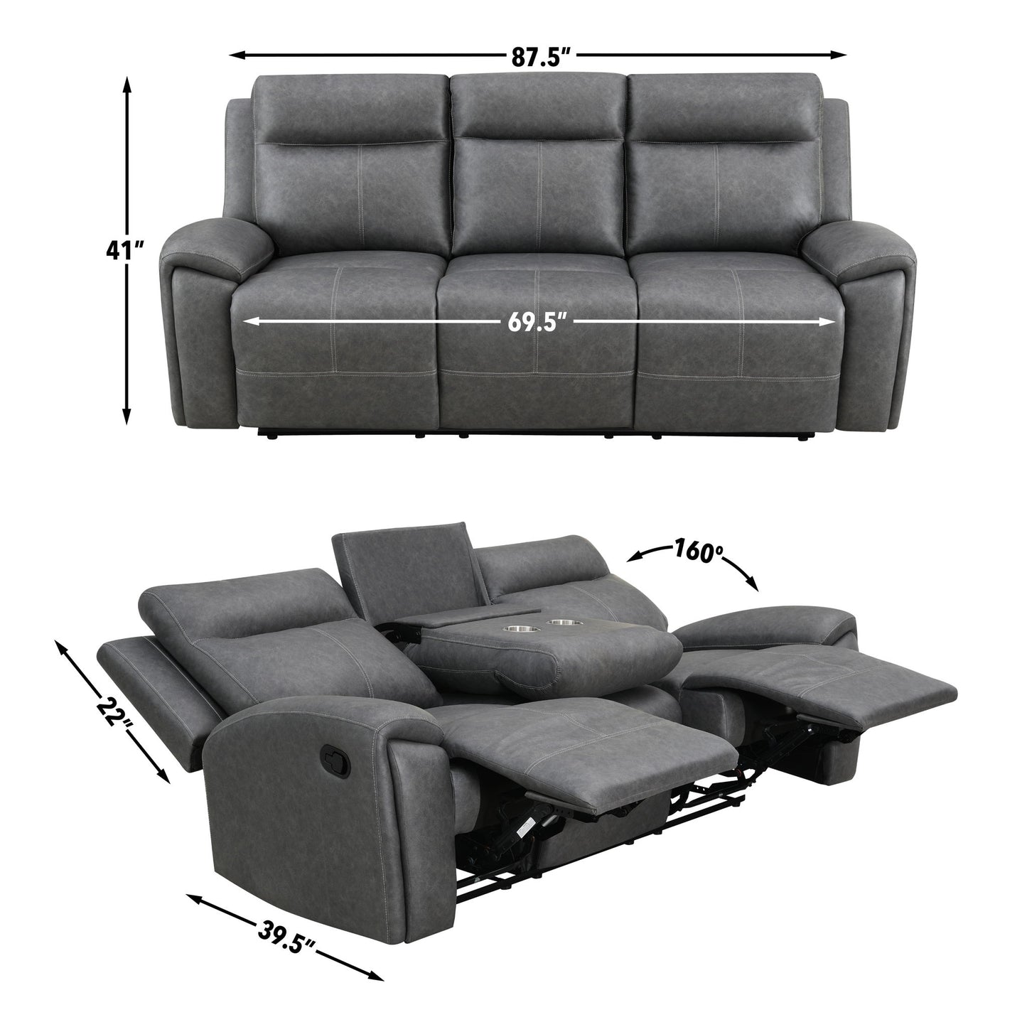 Gaston - Manual Reclining Sofa - Gray - Hornell Furniture Outlet