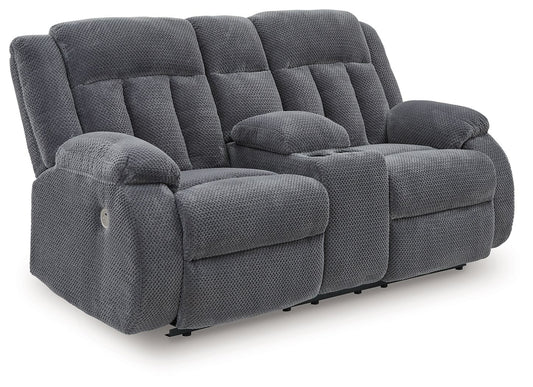 Observation - Steel - Double Reclining Power Loveseat With Console - Hornell Furniture Outlet