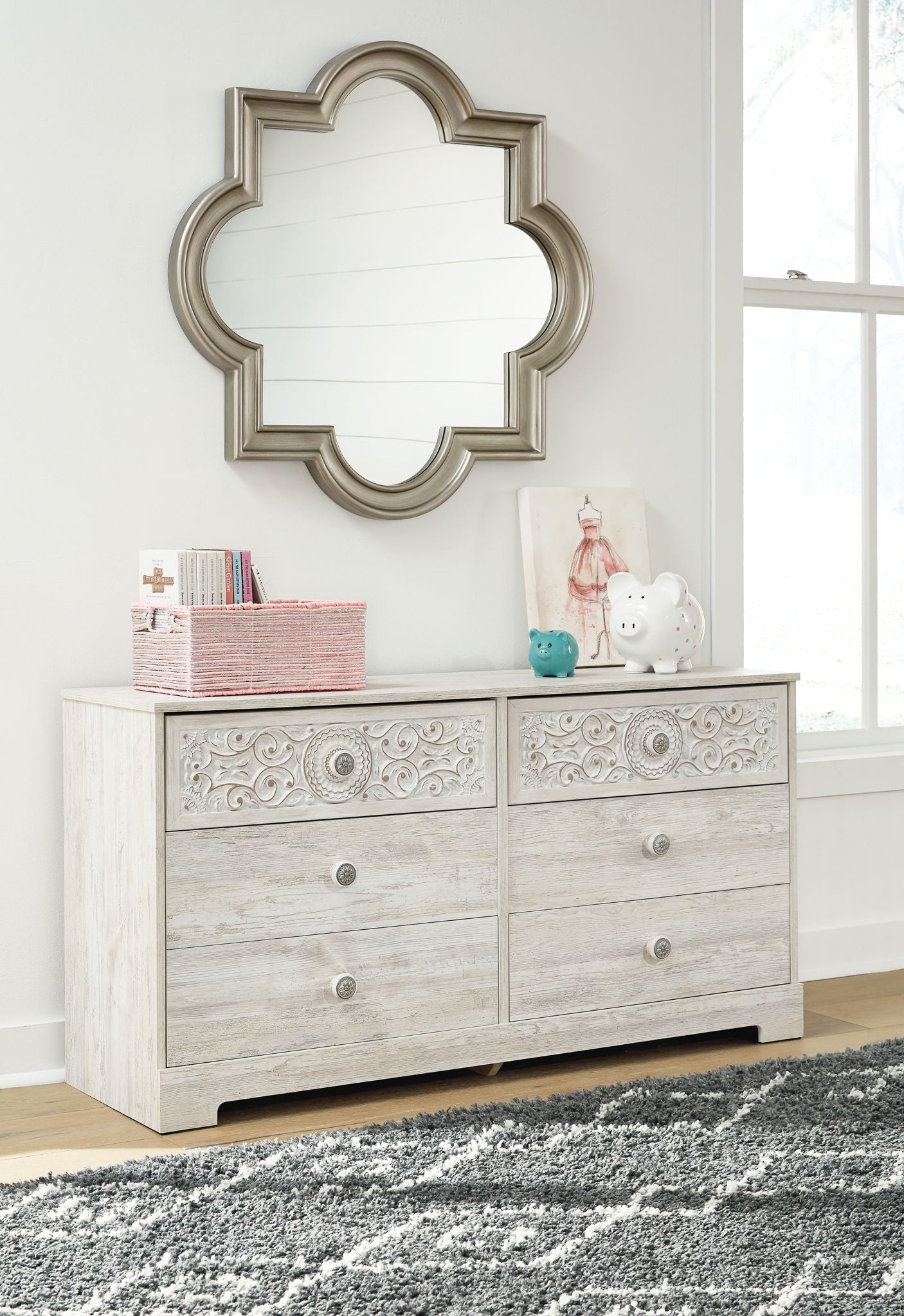 Paxberry - Whitewash - Six Drawer Dresser - Weatherworn - Hornell Furniture Outlet