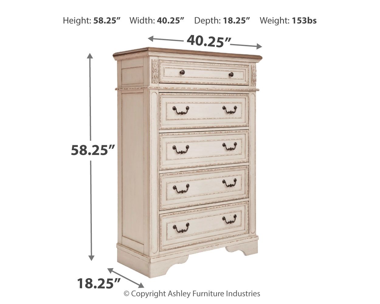 Realyn - White / Brown / Beige - Five Drawer Chest - Hornell Furniture Outlet