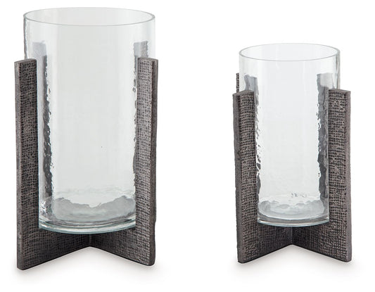Garekton - Clear / Pewter Finish - Candle Holder Set (Set of 2) - Hornell Furniture Outlet