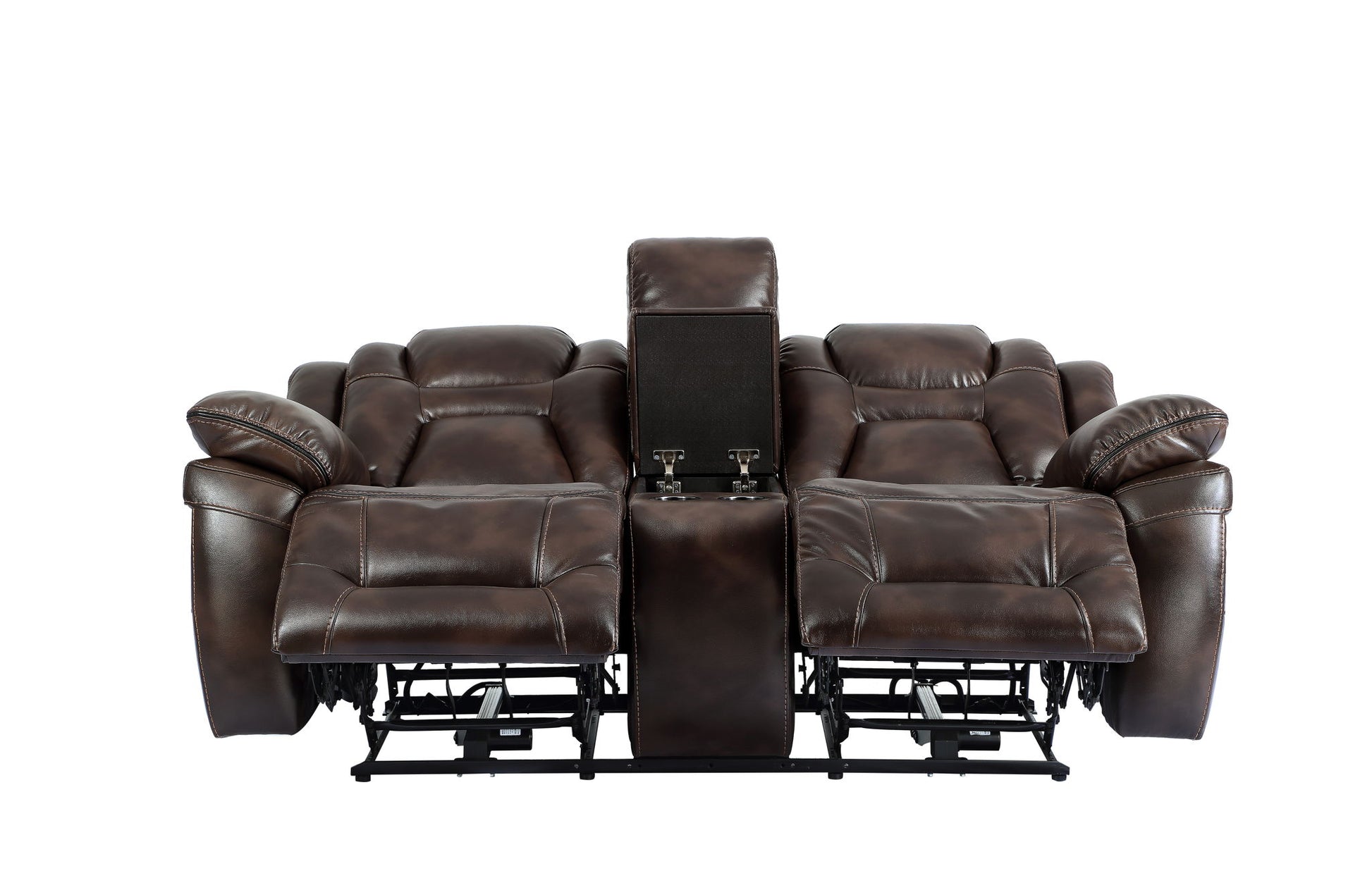 Oportuna - Dual Power Console Loveseat - Dark Brown - Hornell Furniture Outlet