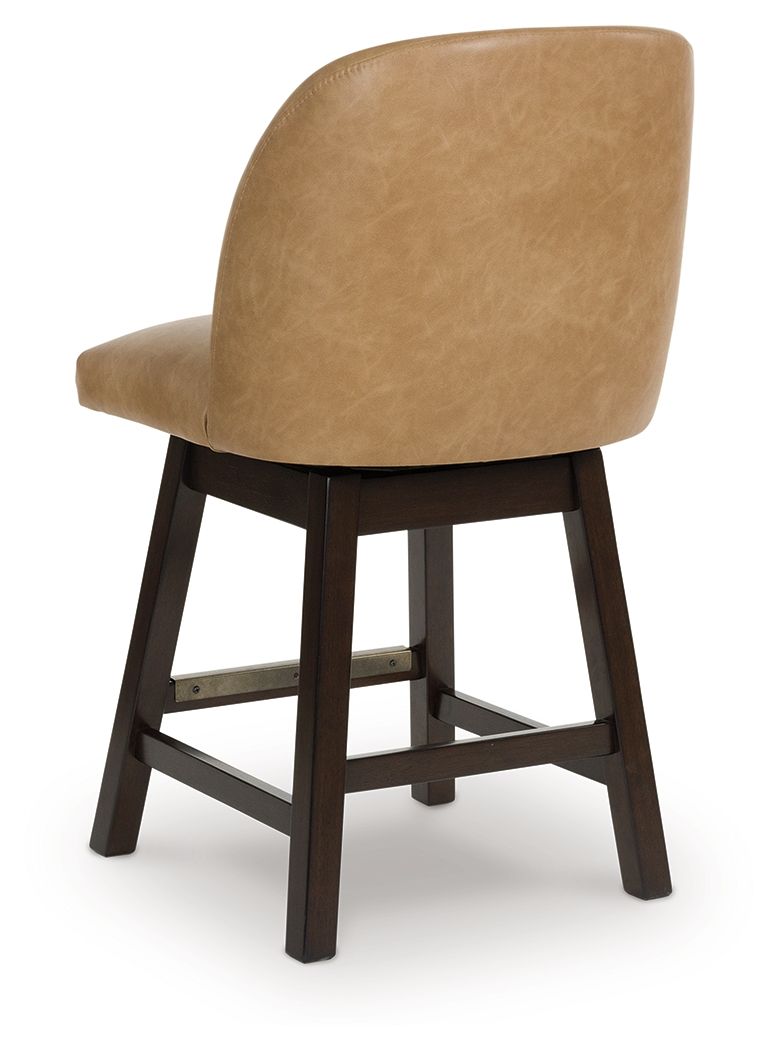Neymorton - Dark Grayish Brown - Upholstered Swivel Faux Leather Barstool (Set of 2) - Hornell Furniture Outlet