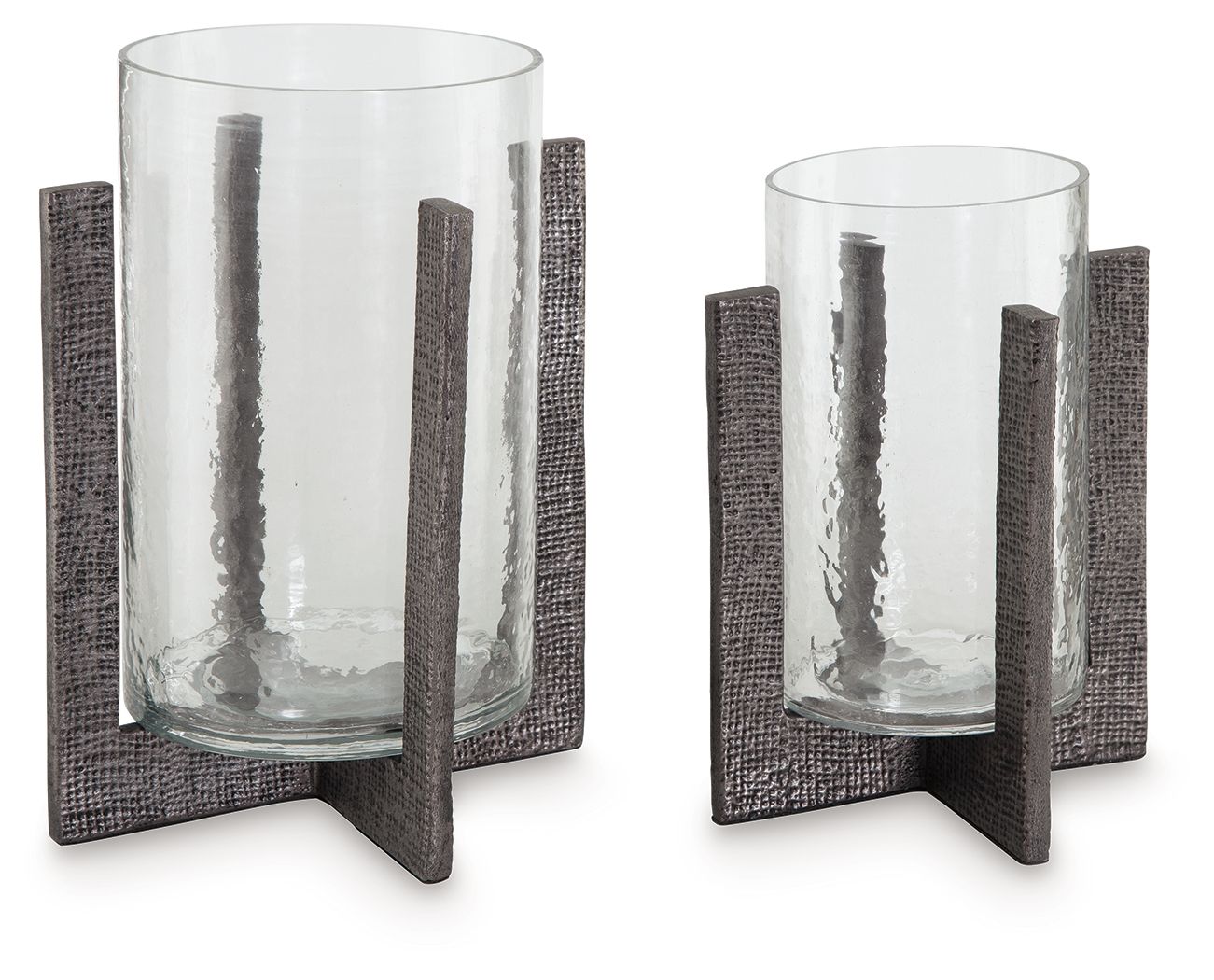 Garekton - Clear / Pewter Finish - Candle Holder Set (Set of 2) - Hornell Furniture Outlet