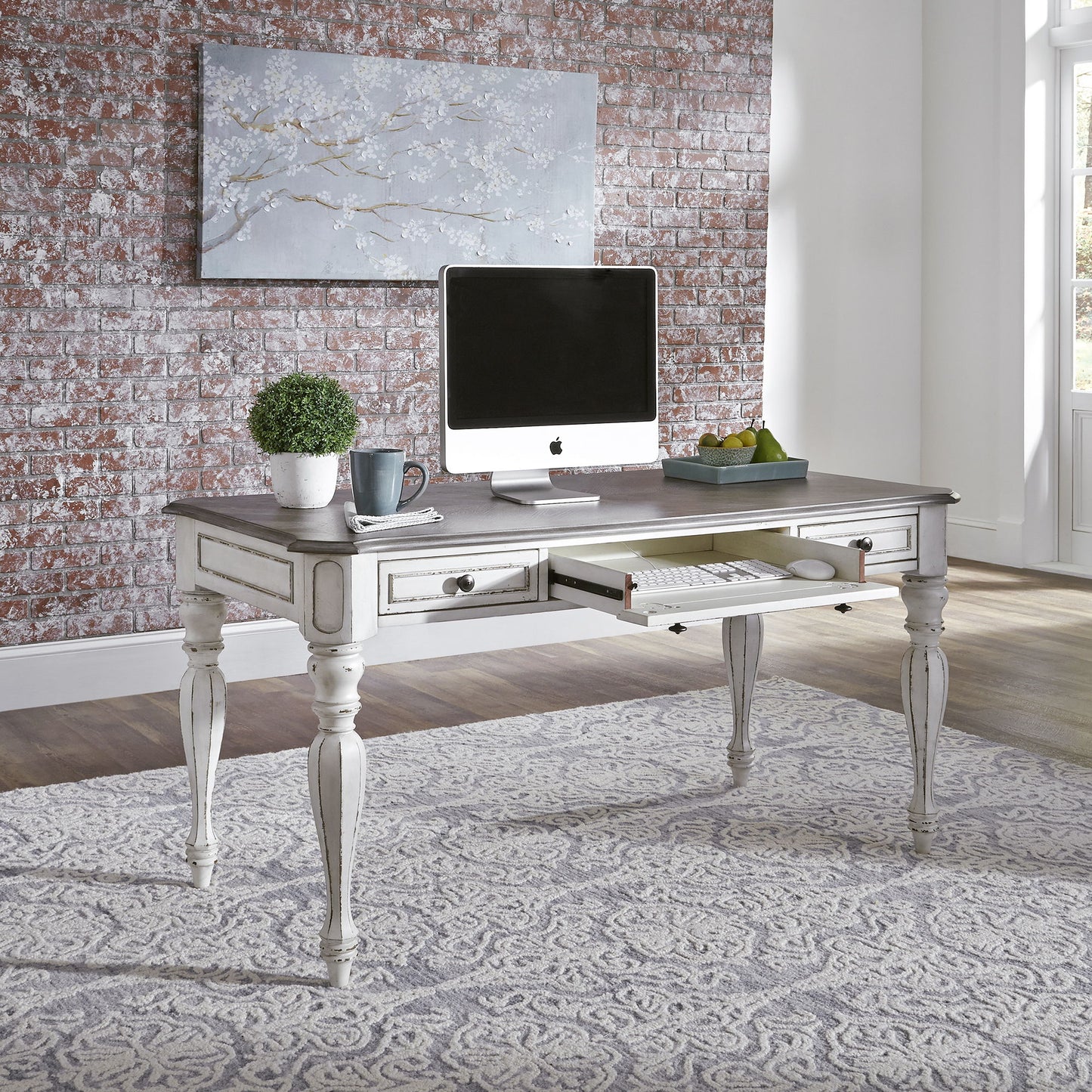 Magnolia Manor - 3 Piece Home Office Set (Desk & Hutch) - White - Hornell Furniture Outlet