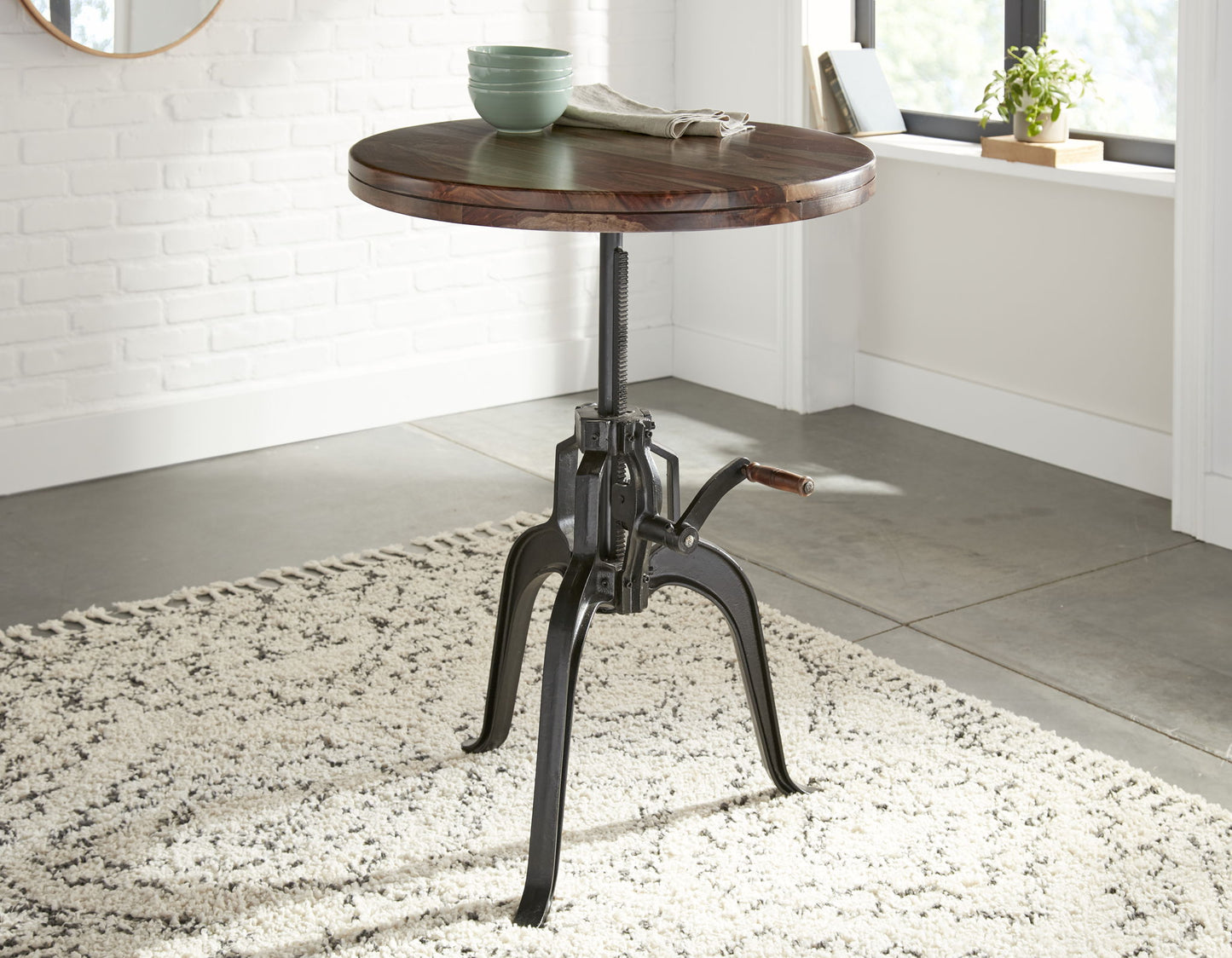 Sparrow - Round Crank Table - Dark Brown - Hornell Furniture Outlet
