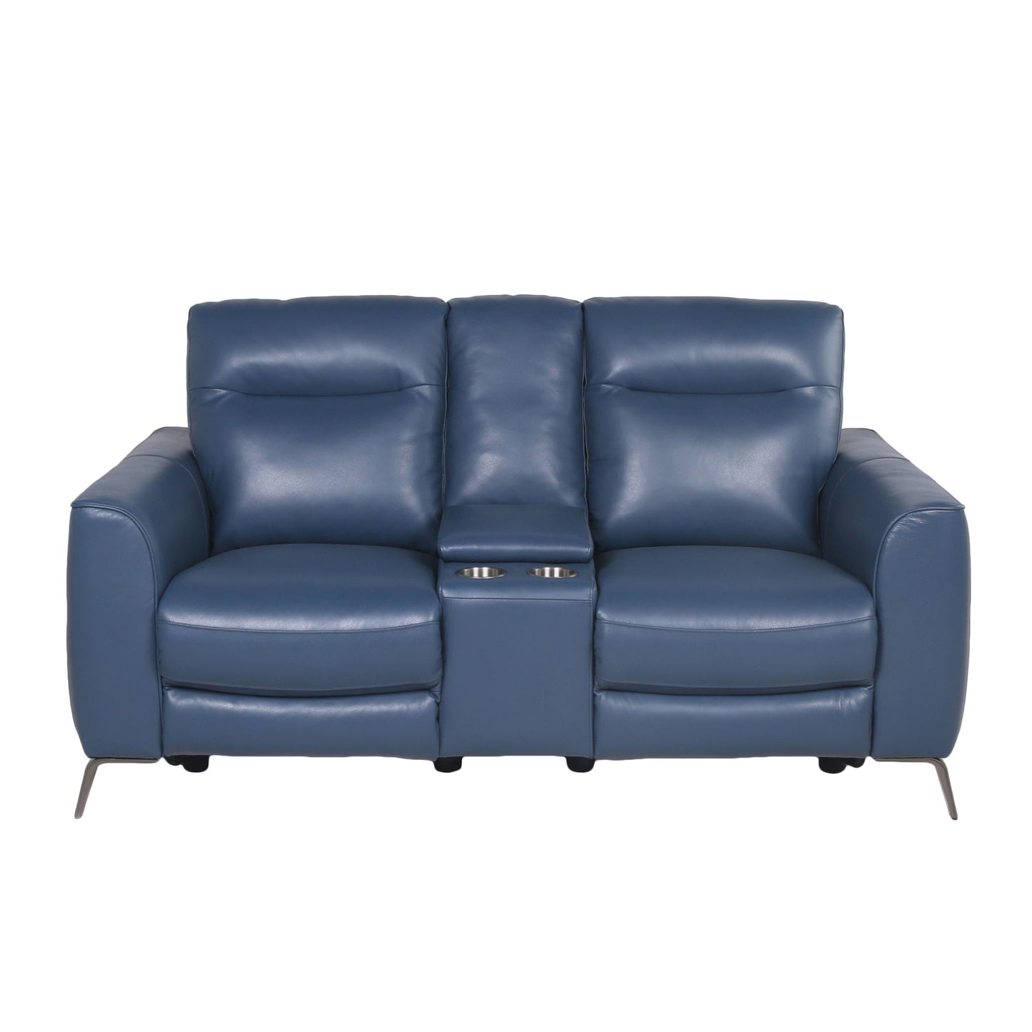 Sansa - Dual Power Reclining Loveseat With Console - Blue - Hornell Furniture Outlet