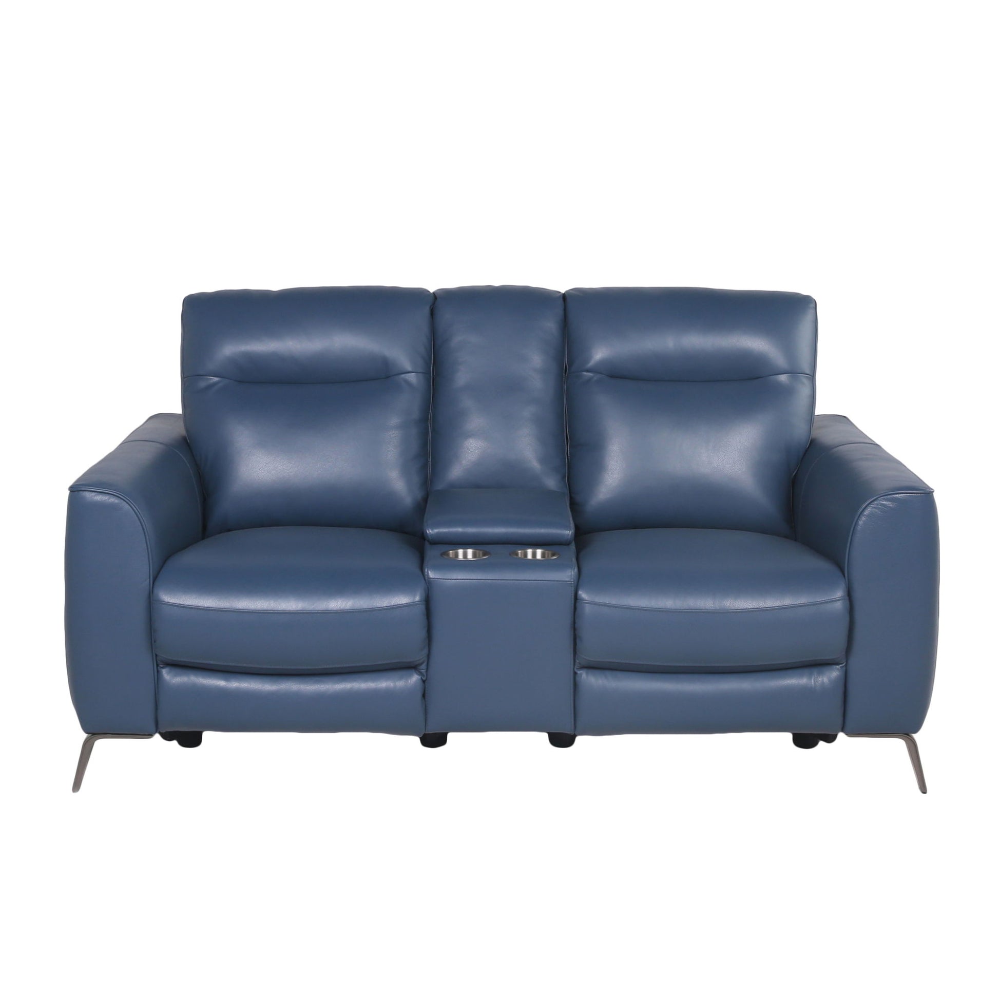 Sansa - Dual Power Reclining Loveseat With Console - Blue - Hornell Furniture Outlet