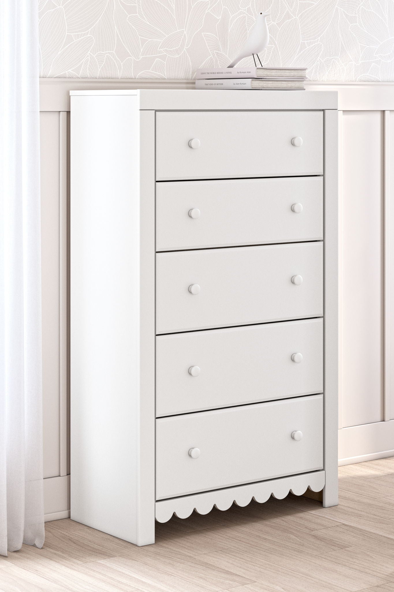 Mollviney - White - Five Drawer Chest - Hornell Furniture Outlet