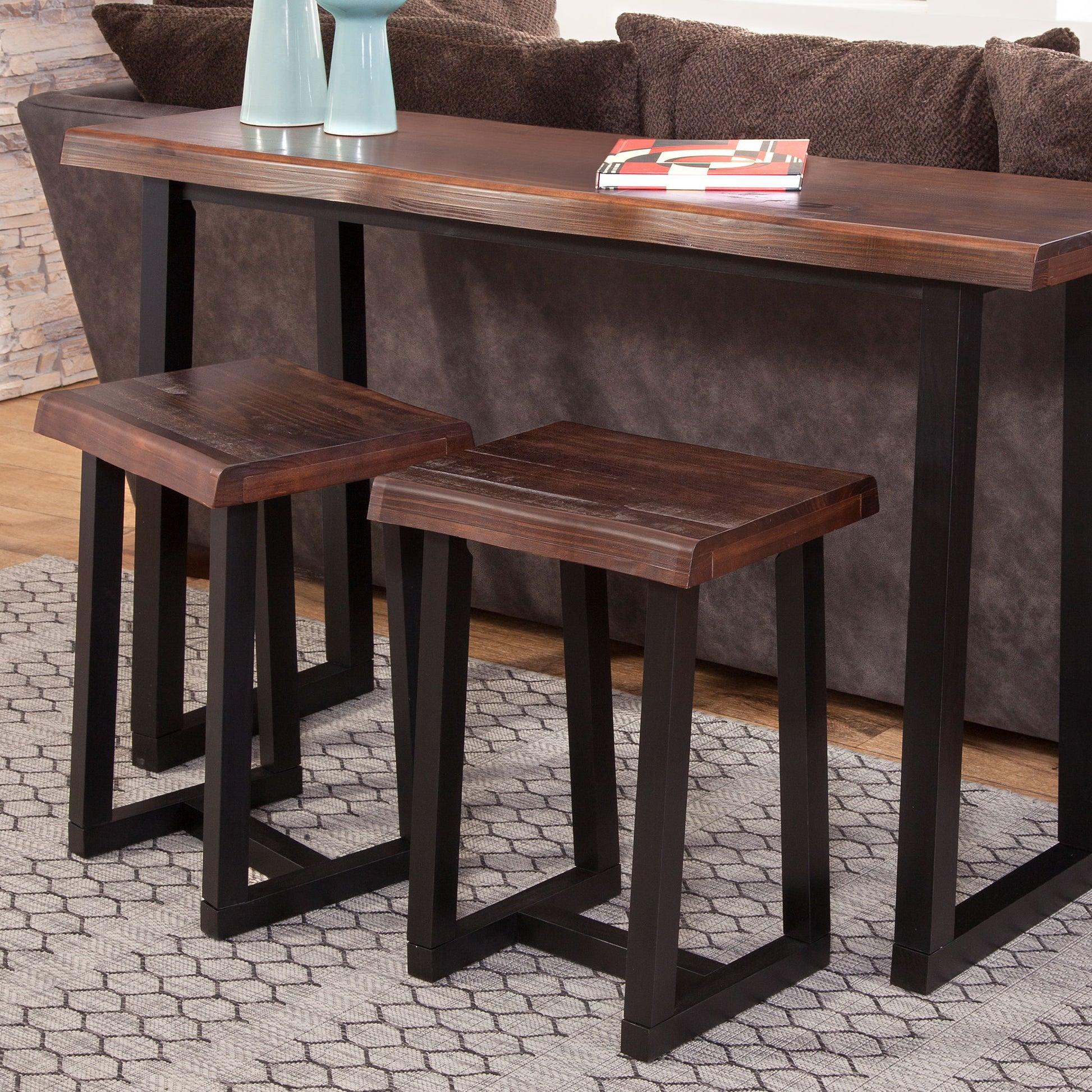 Jennings - Live Edge 3 Piece Counter Dining Set - Brown - Hornell Furniture Outlet