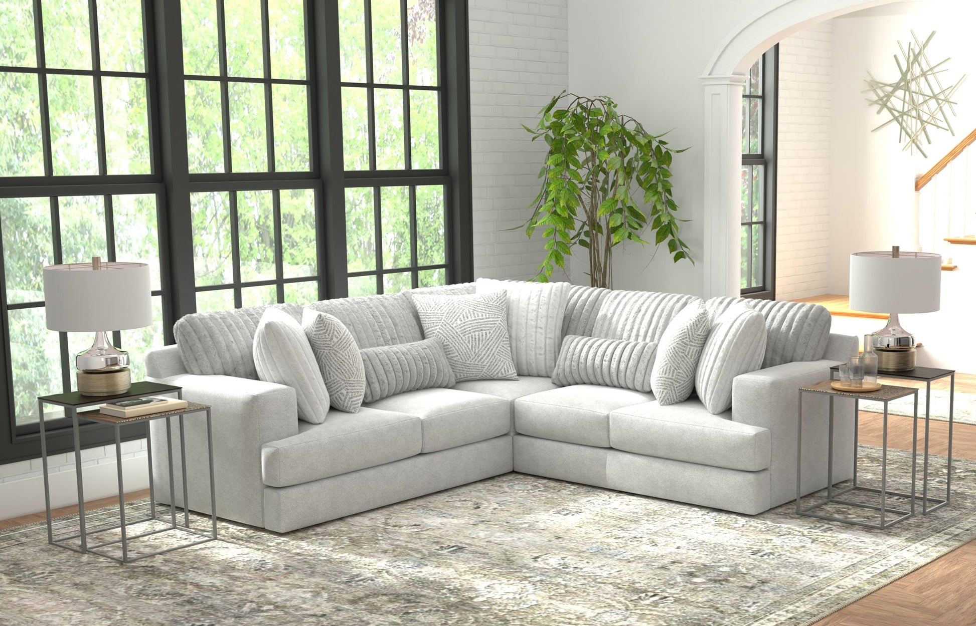 Logan - Upholstered Sectional With Comfort Coil Seating And Accent Pillows Included - Hornell Furniture Outlet