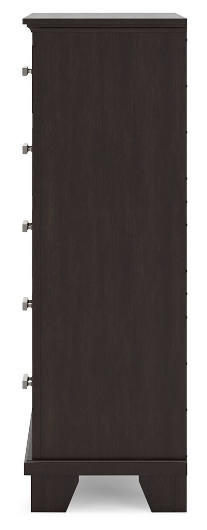 Covetown - Dark Brown - Five Drawer Chest - Hornell Furniture Outlet