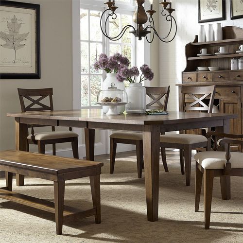 Hearthstone Ridge - 6 Piece Rectangular Table Set - Dark Brown - Upholstered Chairs - Hornell Furniture Outlet