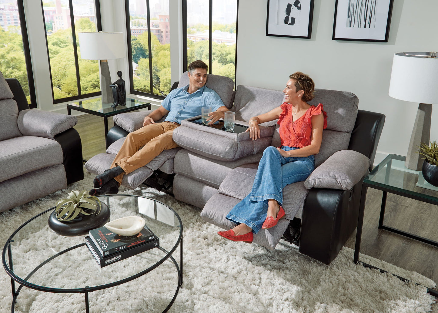 Felix - Sofa With 3 Recliners & Drop Down Table - Hornell Furniture Outlet