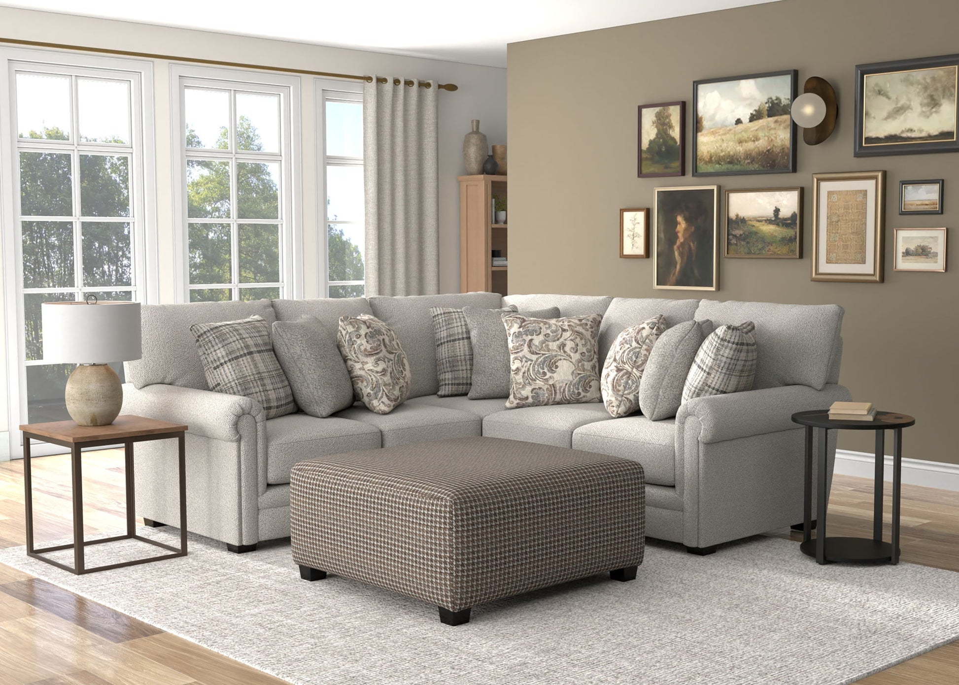 Livingston - Sectional With Comfort Coil Seating, 40" Cocktail Ottoman And Accent Pillows Included - Hornell Furniture Outlet