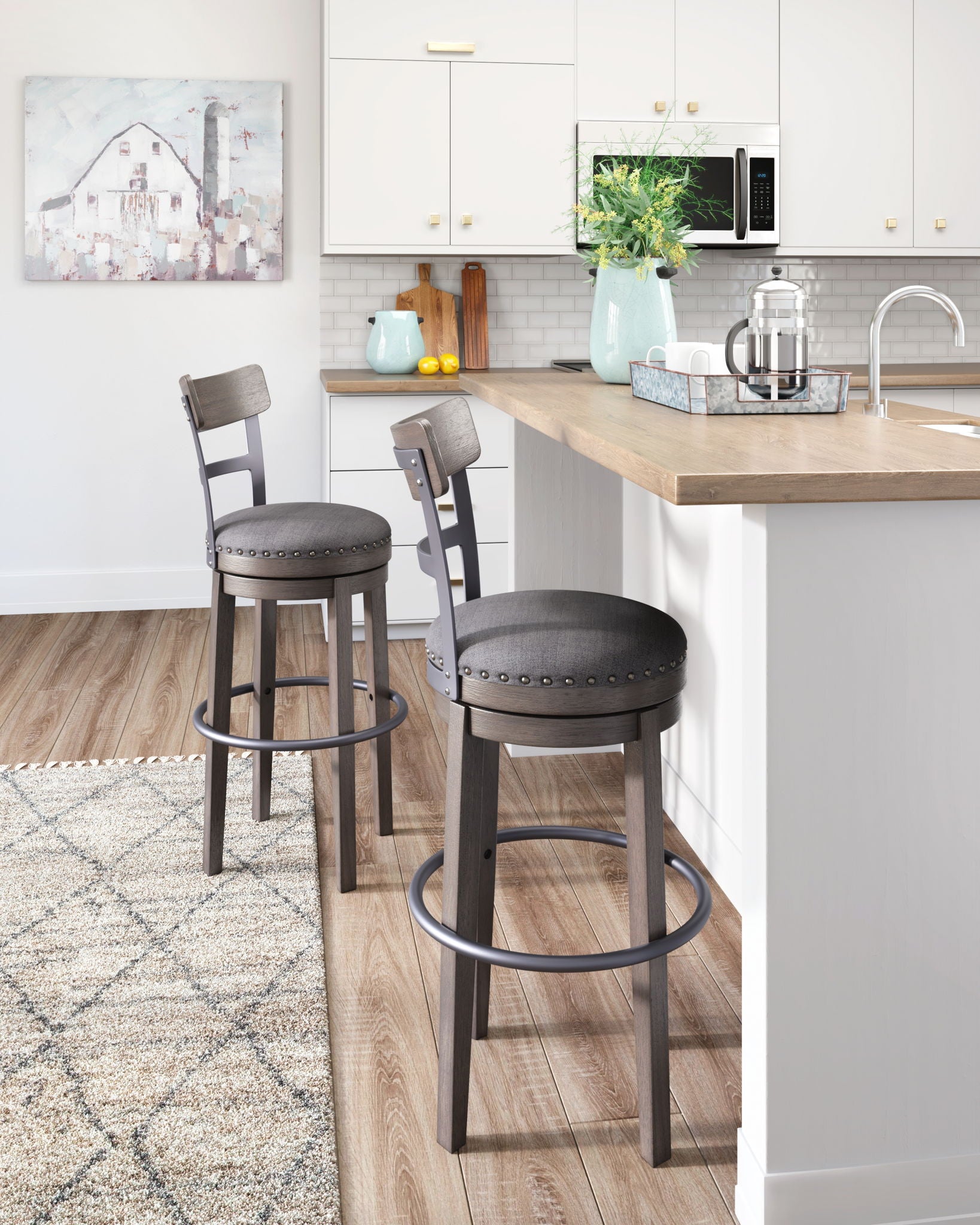 Caitbrook - Gray - Tall UPH Swivel Barstool - Hornell Furniture Outlet