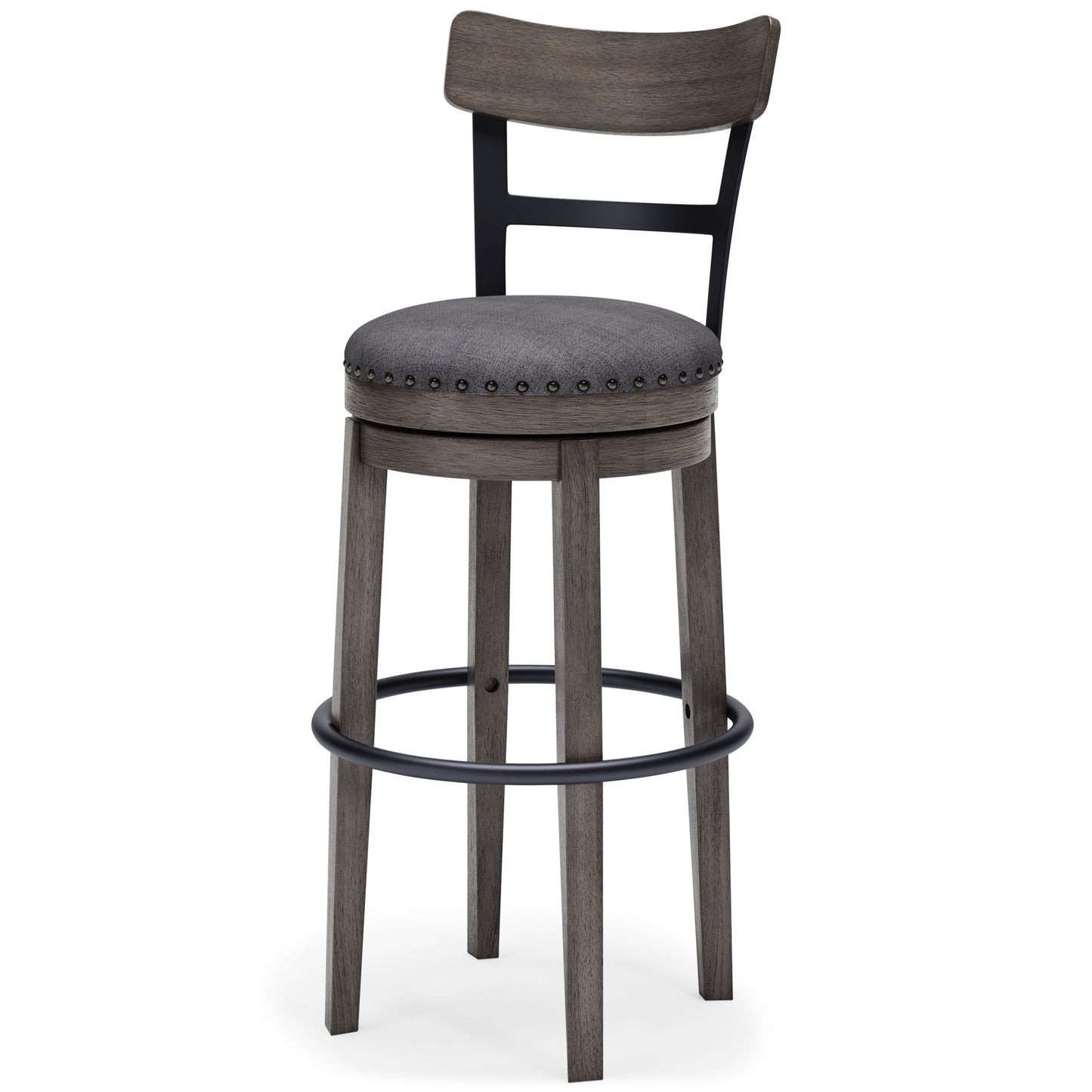 Caitbrook - Gray - Tall UPH Swivel Barstool - Hornell Furniture Outlet