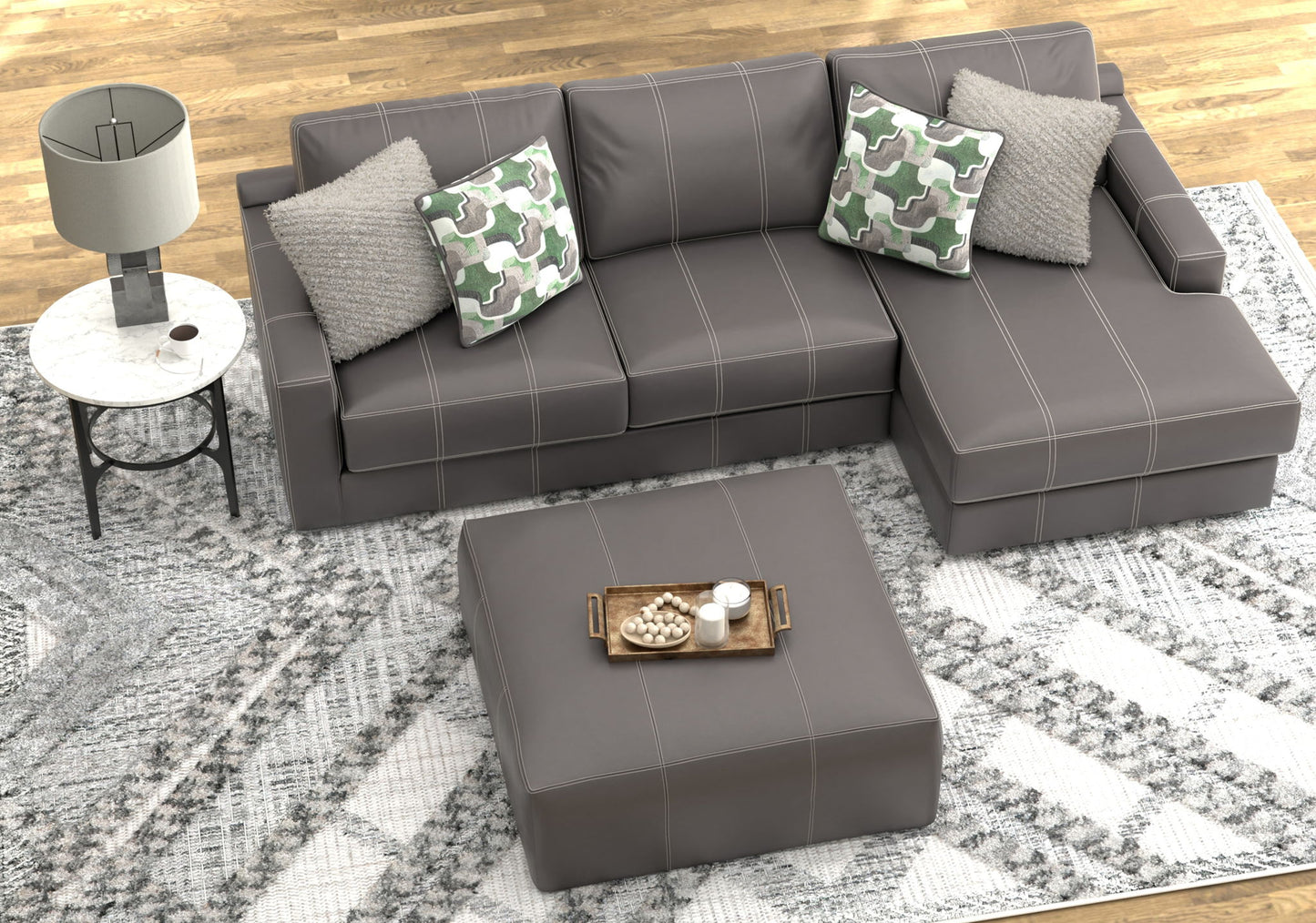 Minori - Italian Leather Sofa / Chaise And Cocktail Ottoman - Hornell Furniture Outlet