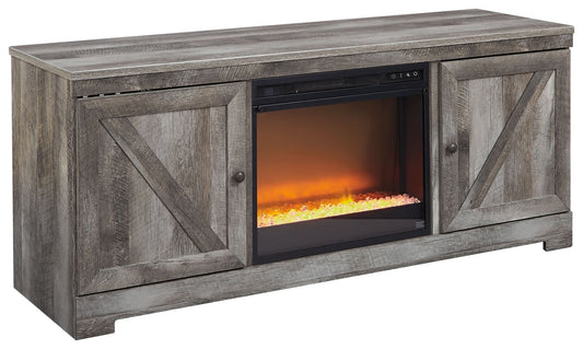 Wynnlow - Gray - Entertainment Center - TV Stand With Glass/Stone Fireplace Insert - Hornell Furniture Outlet