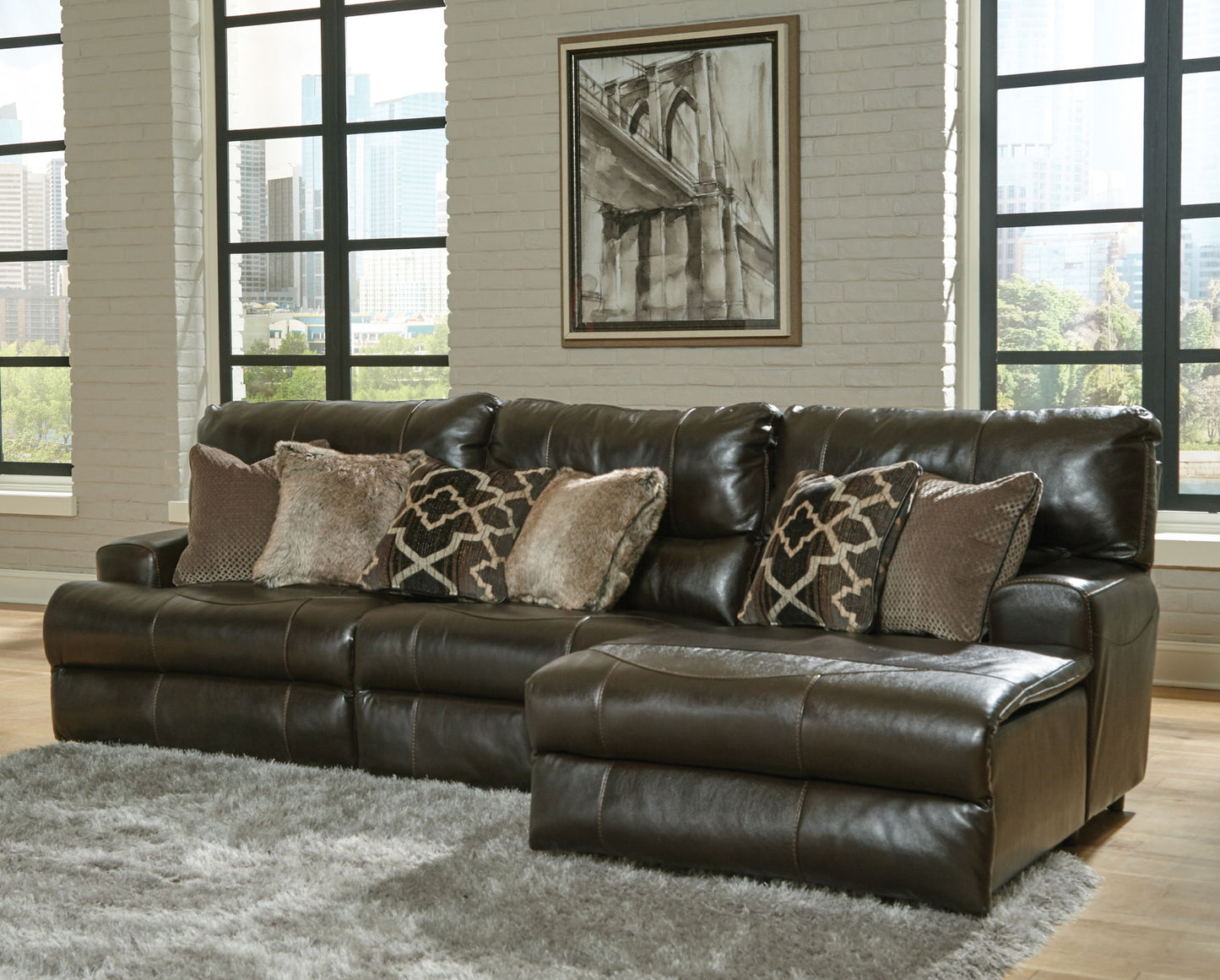 Como - 3 Piece Italian Leather Match Reclining Sectional - Hornell Furniture Outlet