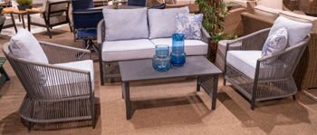 Bridges Beach - Gray - Loveseat, Lounge Chairs, Table Set (Set of 4) - Hornell Furniture Outlet