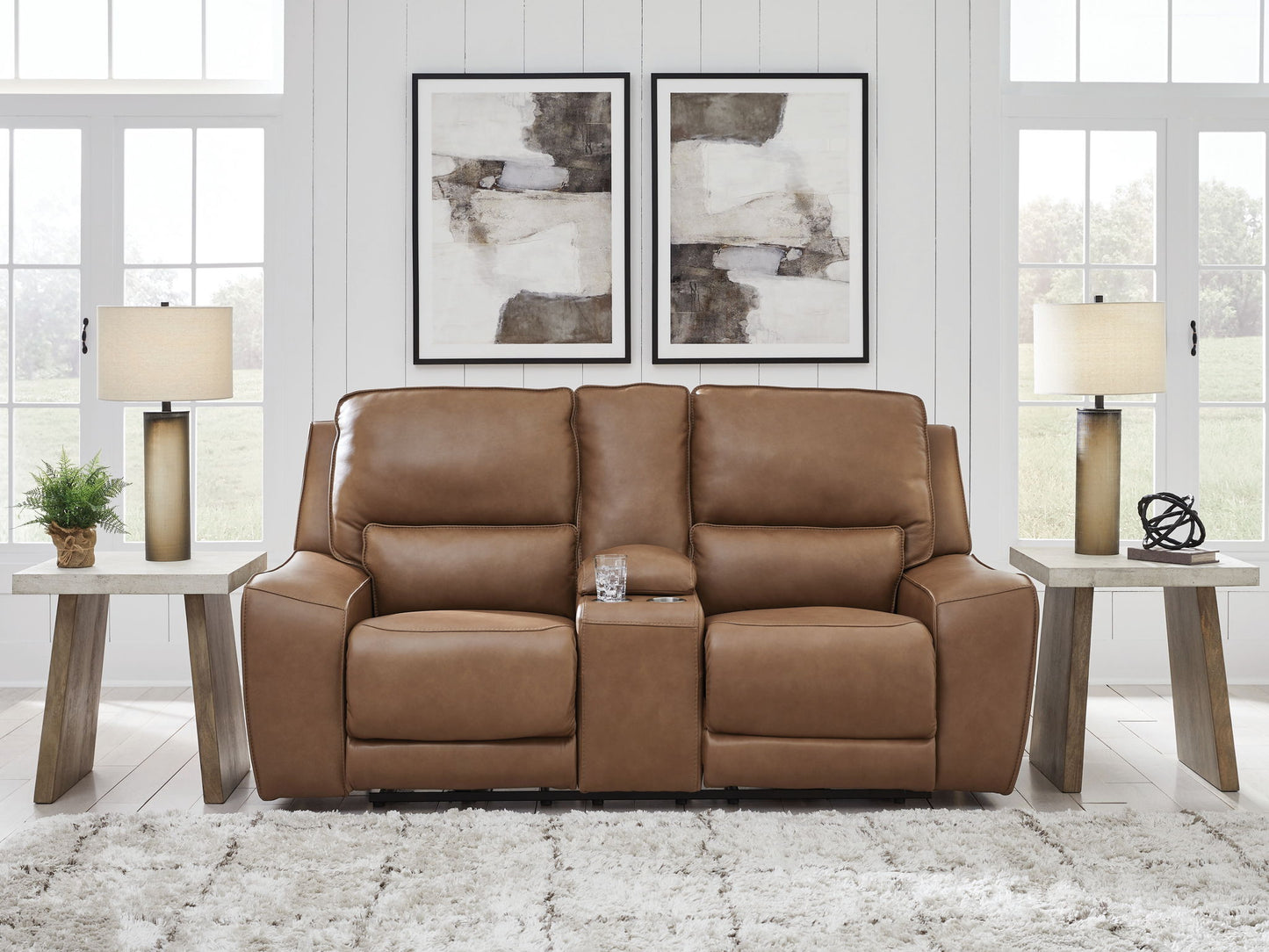 DeepWakes - Caramel - Power Reclining Loveseat / Console / Adjustable Headrest - Hornell Furniture Outlet