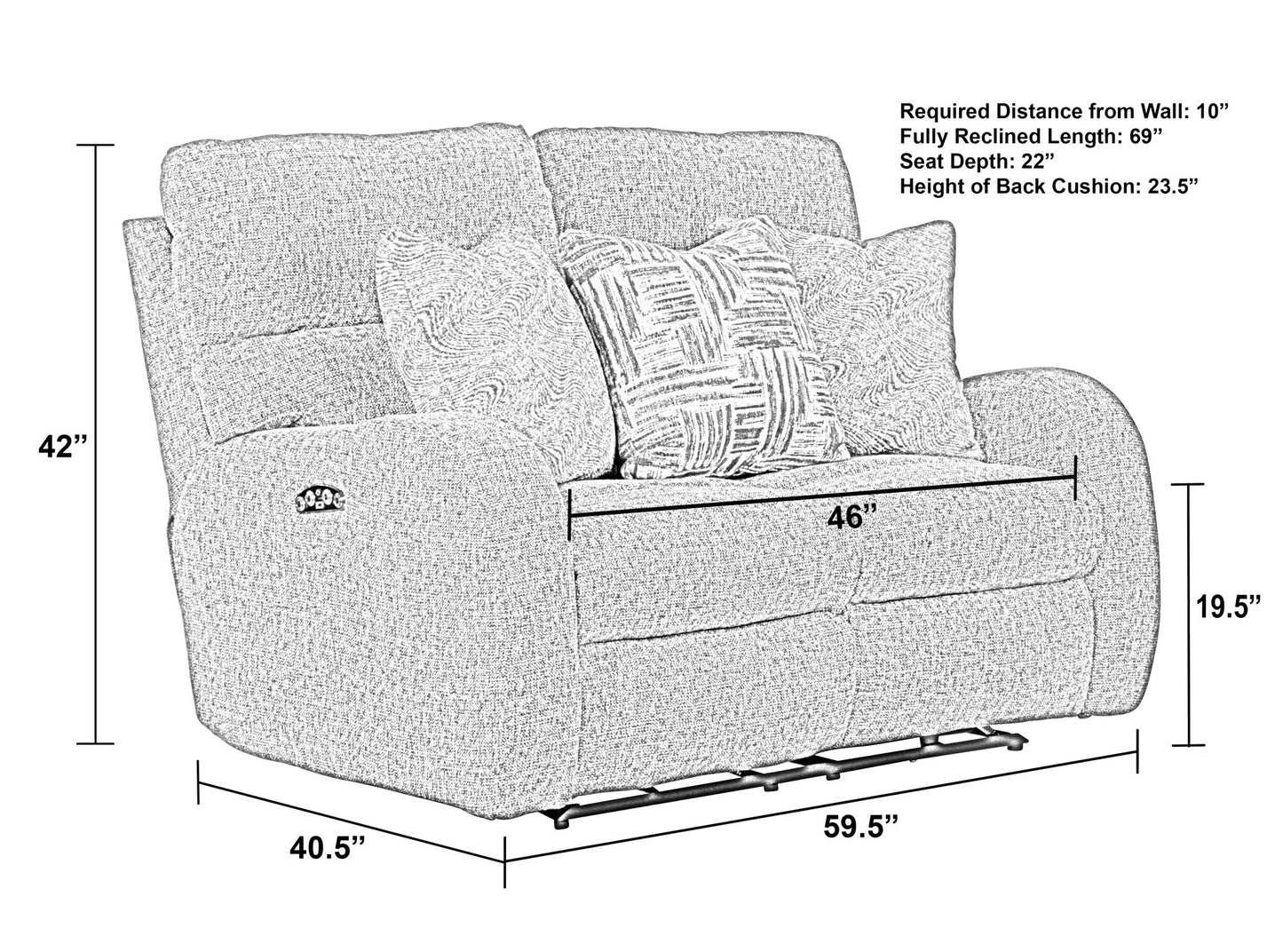 Liam - Power Headrest Power Lay Flat Reclining Loveseat - Coal - Hornell Furniture Outlet