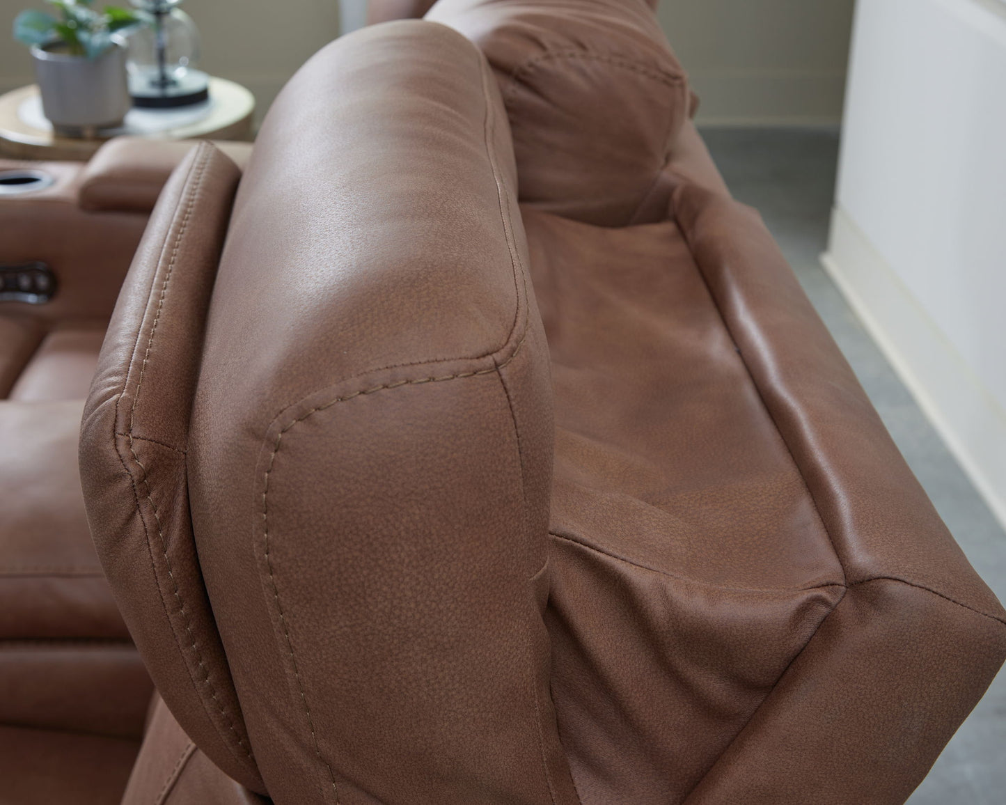 Clean - Slate - Caramel - Power Reclining Sofa / Adj Headrest - Hornell Furniture Outlet