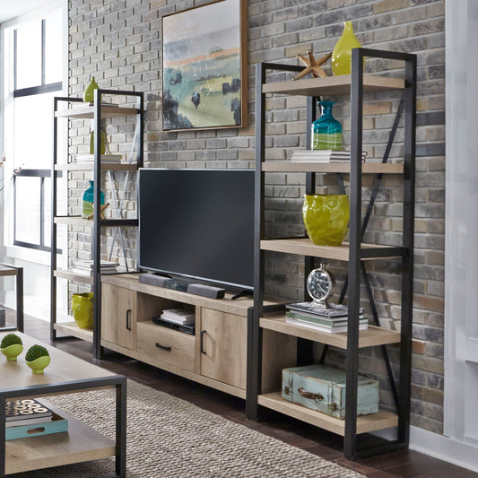 Sun Valley - Entertainment Center With Piers (Metal Side Drawers) - Light Brown - Hornell Furniture Outlet