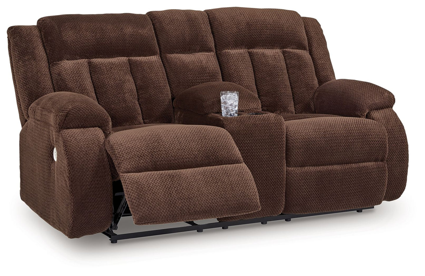 Free Wake - Chocolate - Double Relcining Power Loveseat With Console - Hornell Furniture Outlet