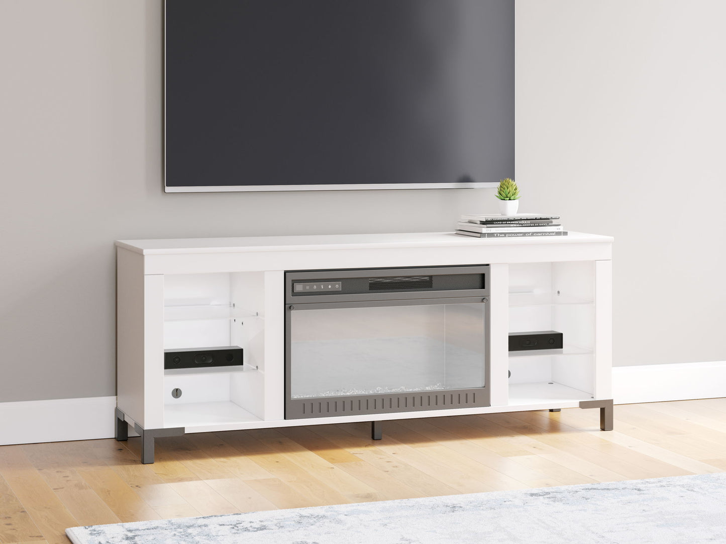 Brollevi - White - TV Stand With Fireplace - Hornell Furniture Outlet