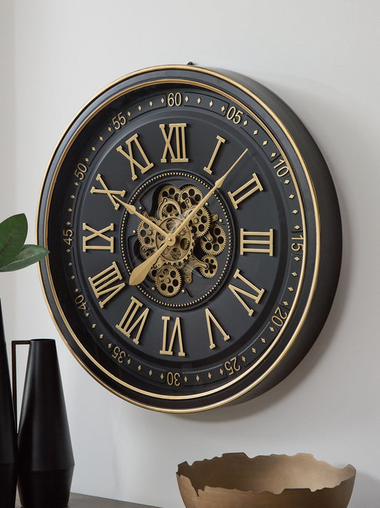 Dairton - Black / Gold Finish - Wall Clock - Hornell Furniture Outlet