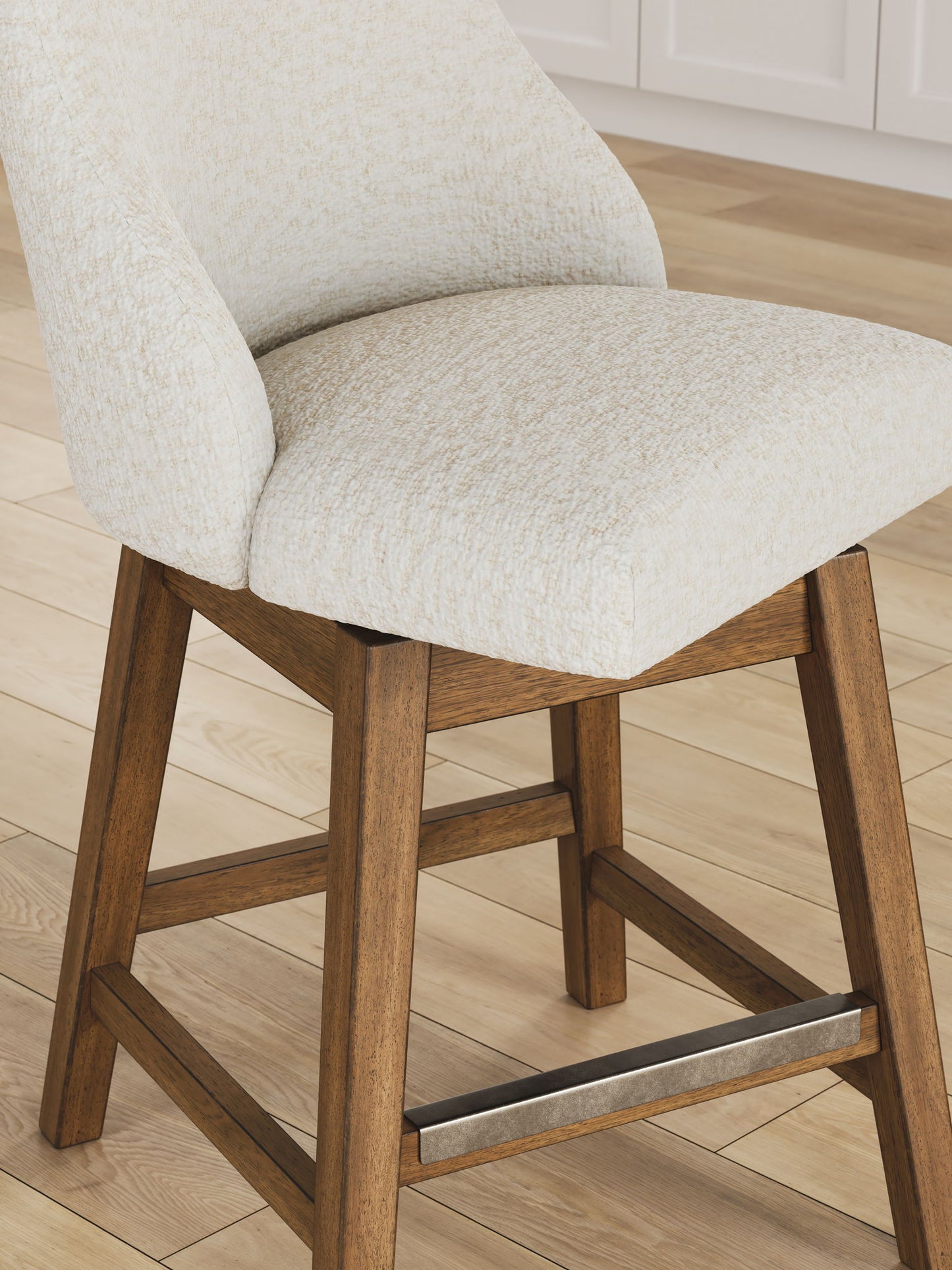 Cabalynn - Oatmeal / Light Brown - Upholstered Swivel Barstool (Set of 2)