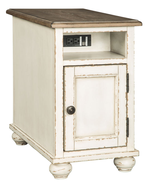 Realyn - White / Brown - Chair Side End Table - AC / USB - Hornell Furniture Outlet