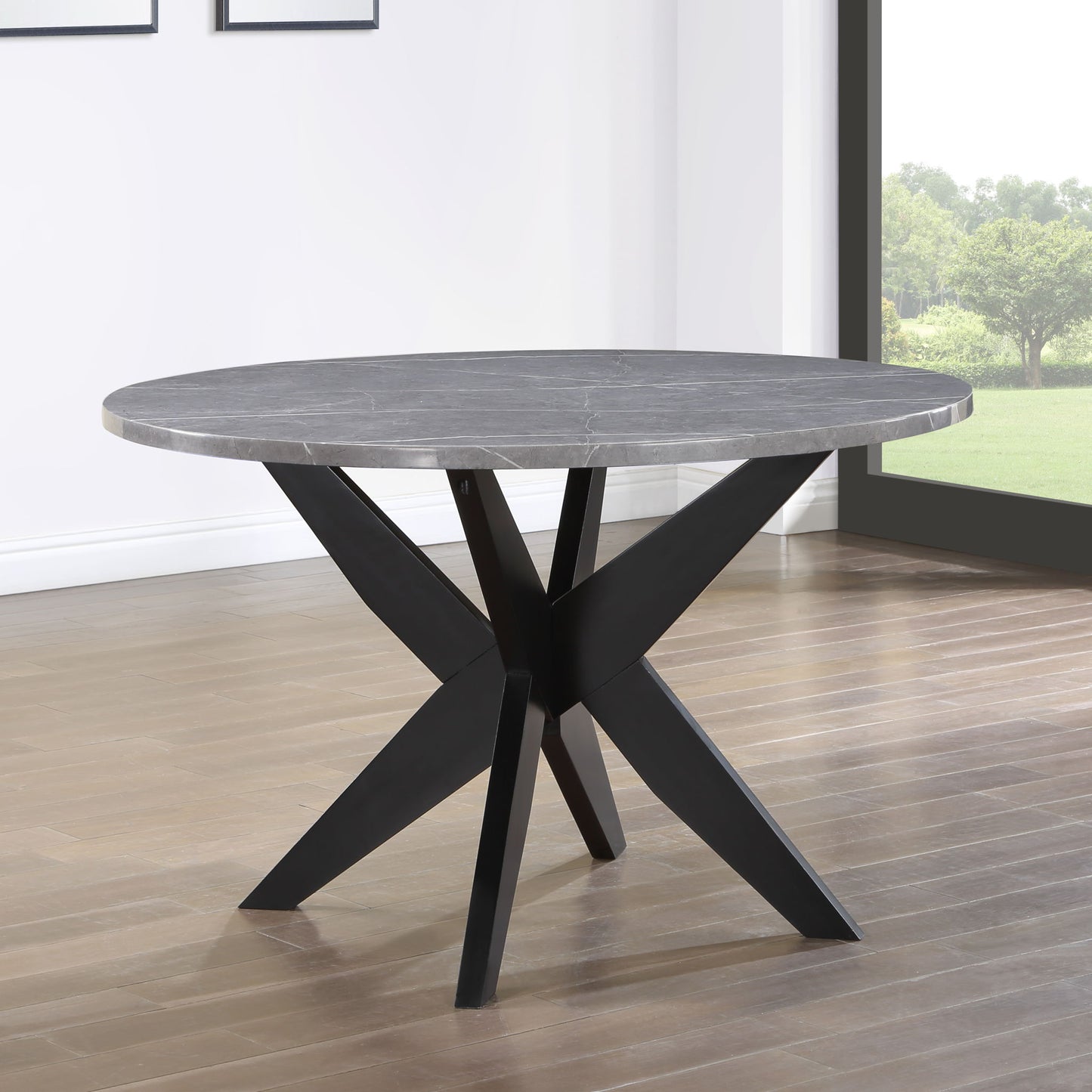 Amy - Round Faux - Marble Dining Table - Gray - Hornell Furniture Outlet