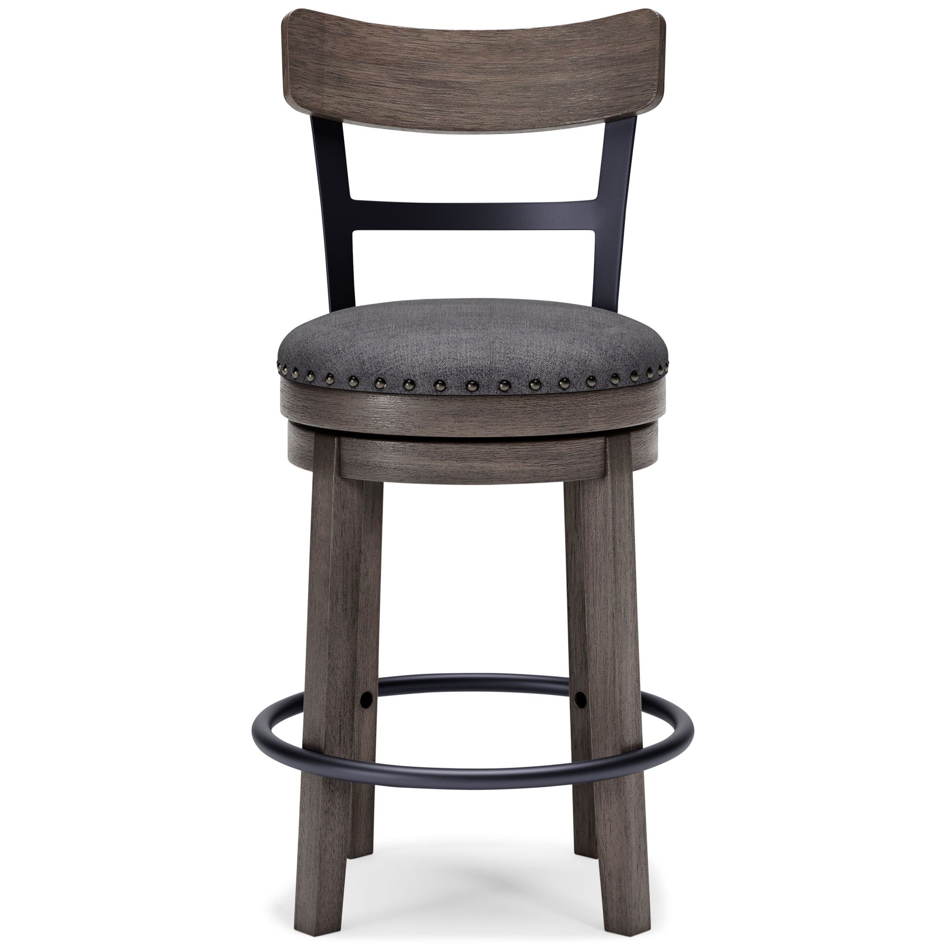 Caitbrook - Gray - UPH Swivel Barstool - Hornell Furniture Outlet