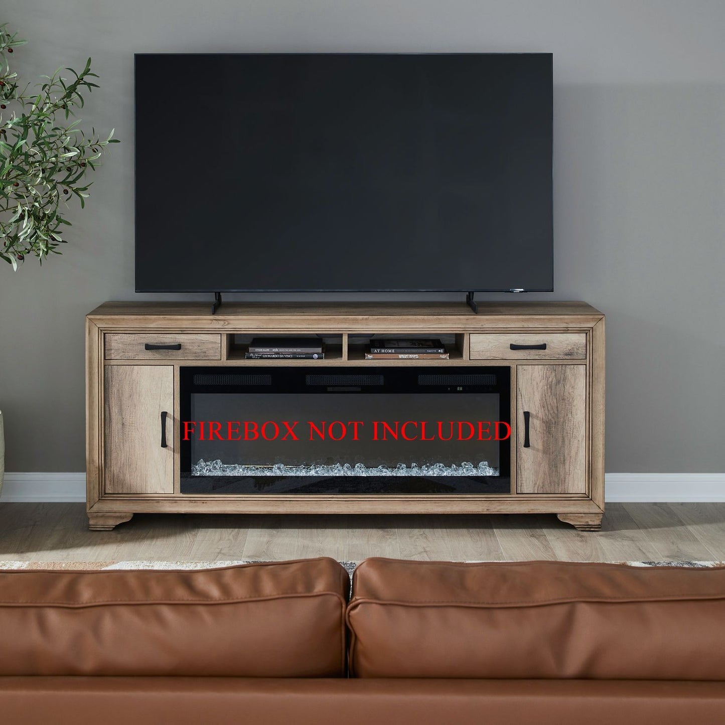 Fireplace TV Consoles - 78" Fireplace TV Console - Brown - Hornell Furniture Outlet
