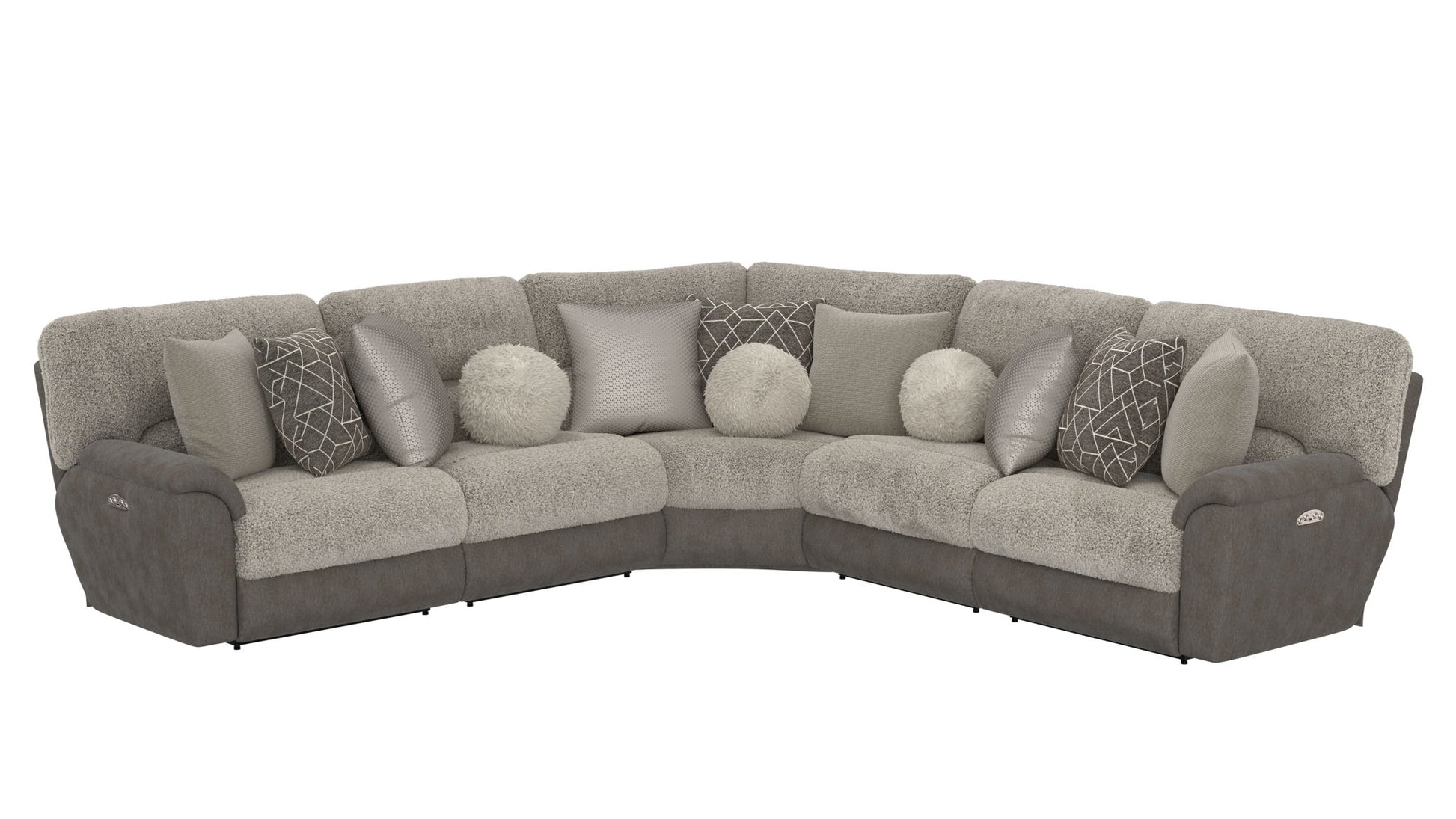 Rendezvous - 5 Piece Modular Sectional With 3 Reclining Seats & Castered Cocktail Ottoman - Umber - Hornell Furniture Outlet
