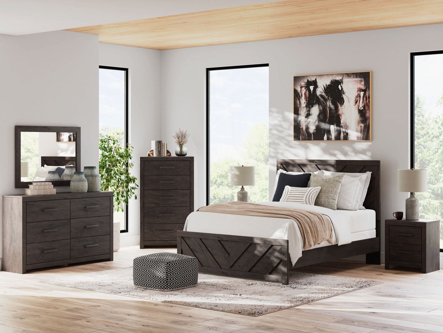 Prendonea - Charcoal - Dresser and Mirror - Hornell Furniture Outlet